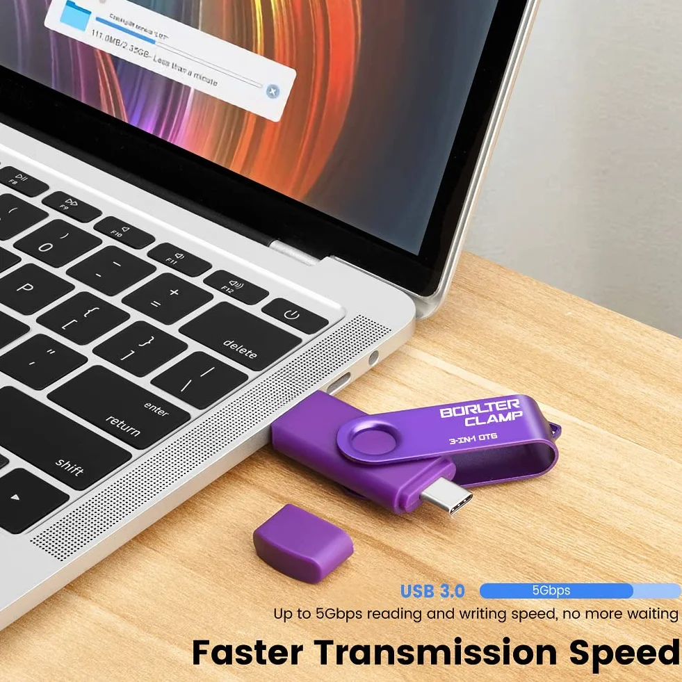 BorlterClamp OTG USB 3.0 Stick 3 w 1 do telefonów Android, Samsunga Galaxy, laptopów i innych (fioletowy)