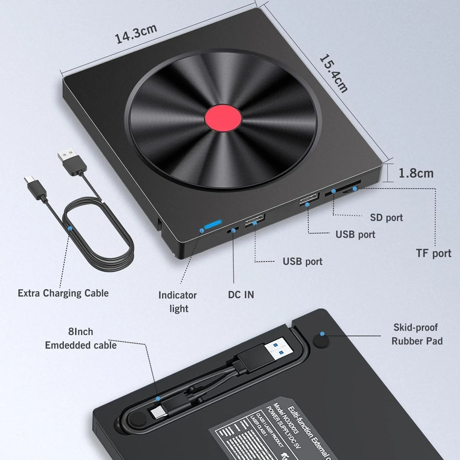 Zewnętrzny napęd Blu-ray 5 w 1, przenośny, smukły napęd optyczny USB, odtwarzacz CD DVD, nagrywarka