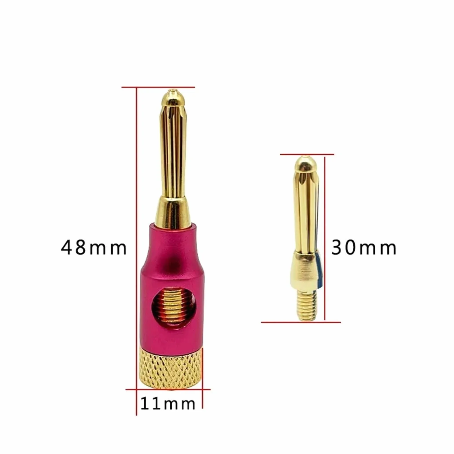 Wtyk bananowy z metalu, 4 mm, wtyk bananowy z czystej miedzi, pozłacany czystym złotem, głośnik do kabli audio i wideo, banany bez lutowania, możliwość układania w stos z boku, 4 sztuki