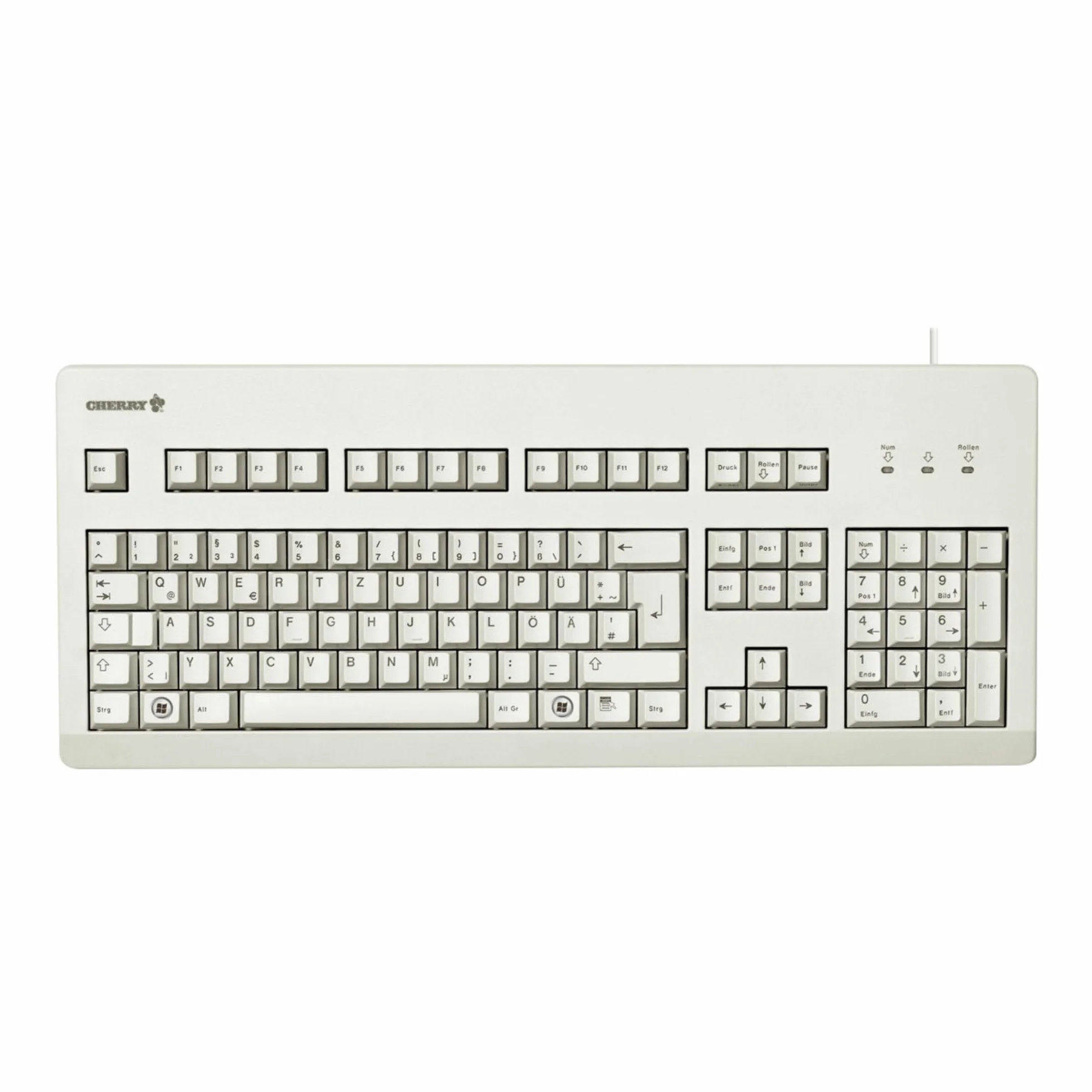 CHERRY G80-3000, niemiecki układ klawiatury, klawiatura QWERTZ, klawiatura przewodowa, klawiatura mechaniczna, CHERRY MX BLUE SWITCHES, jasnoszara