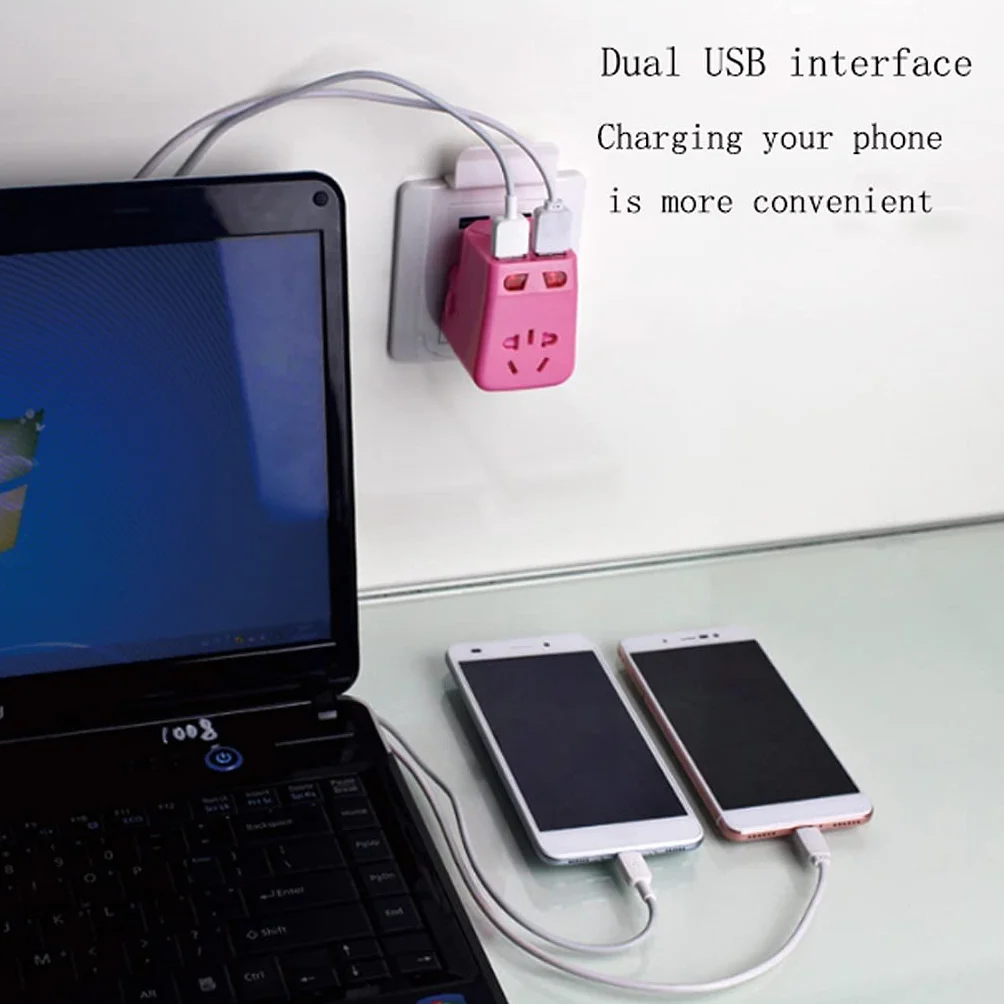 Uniwersalny adapter podróży, Ultra Compact Bezpieczna uziemiona idealna do telefonów komórkowych, laptopów, ładowarek aparatu, z 2 Usb.