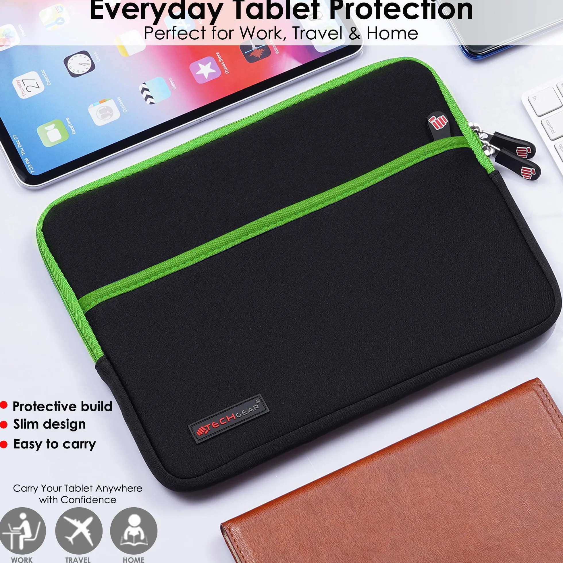TECHGEAR Uniwersalne neoprenowe wyściełane etui na tablety 9-11 cali: iPad Pro/Air 27.9 cm, iPad A16 27.7 cm, iPad 25.9 cm, Samsung Tab A11 Plus A9+ S10 Lite S9 FE, Lenovo Tab M10 - odporne na