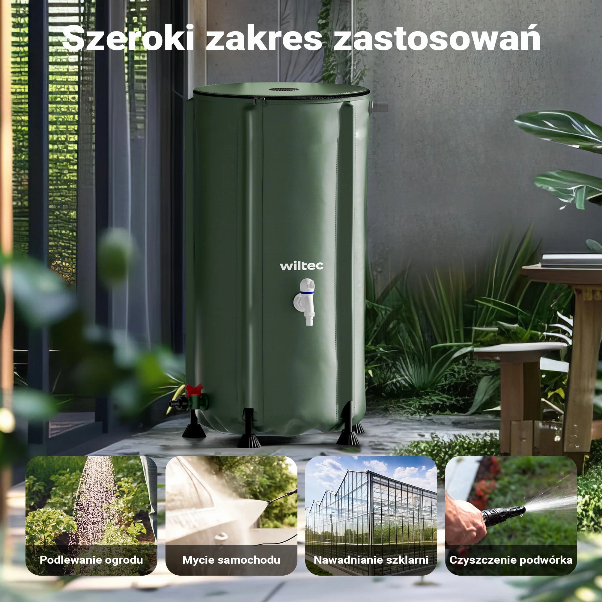 Wiltec Beczka składana na deszczówkę 100L 40x78cm PVC 1000D z kranem