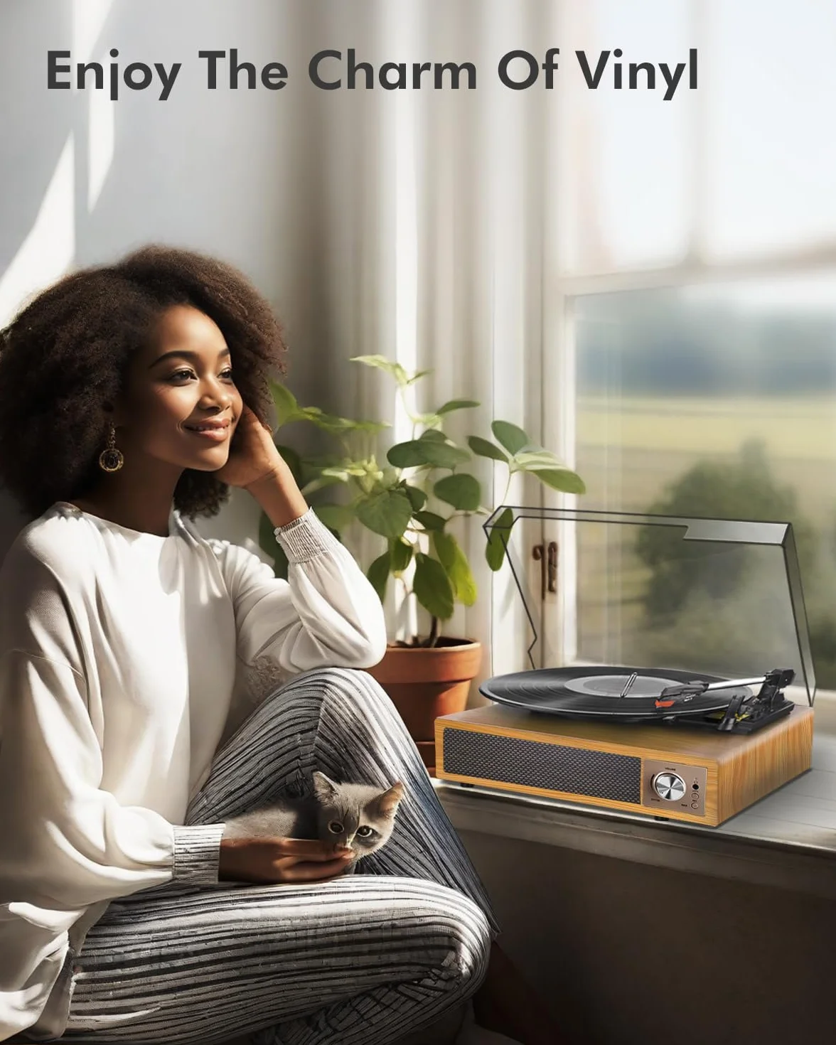VIFLYKOO Gramofon, Bluetooth 5.4 z 2 Głośnikami Stereo, Bezprzewodowy 3-Biegowy 33/45/78 obr./min, Odtwarzacz Winylowy Obsługuje Wejście Słuchawkowe/Wejście AUX/Wyjście RCA/USB