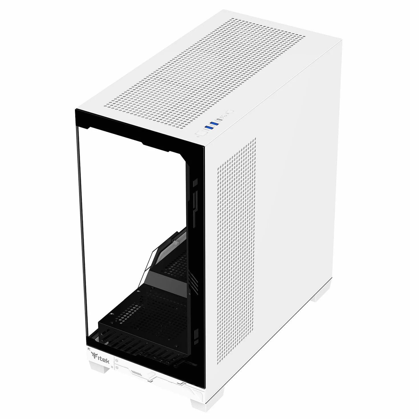 Itek NEBRALUX 01 - Wieża ATX do gier z 4 wentylatorami ARGB 12 cm w zestawie, USB-C, 2 x USB 3.0 oraz panelami przednimi i bocznymi z ciemnego szkła hartowanego