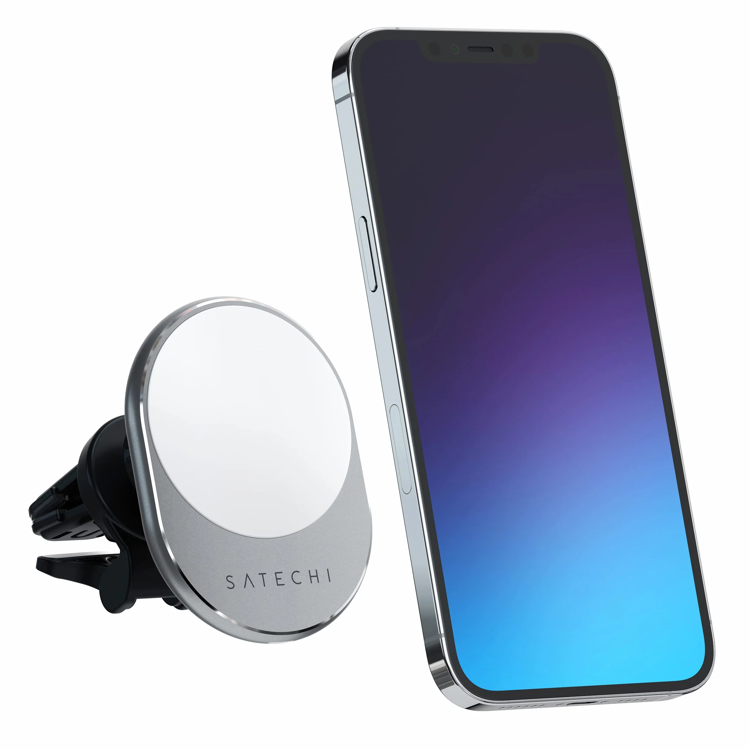 SATECHI magnetyczna ładowarka samochodowa Qi 7,5 W | Mocowanie do kratki wentylacyjnej, ładowanie bezprzewodowe do modeli iPhone’a 12–17