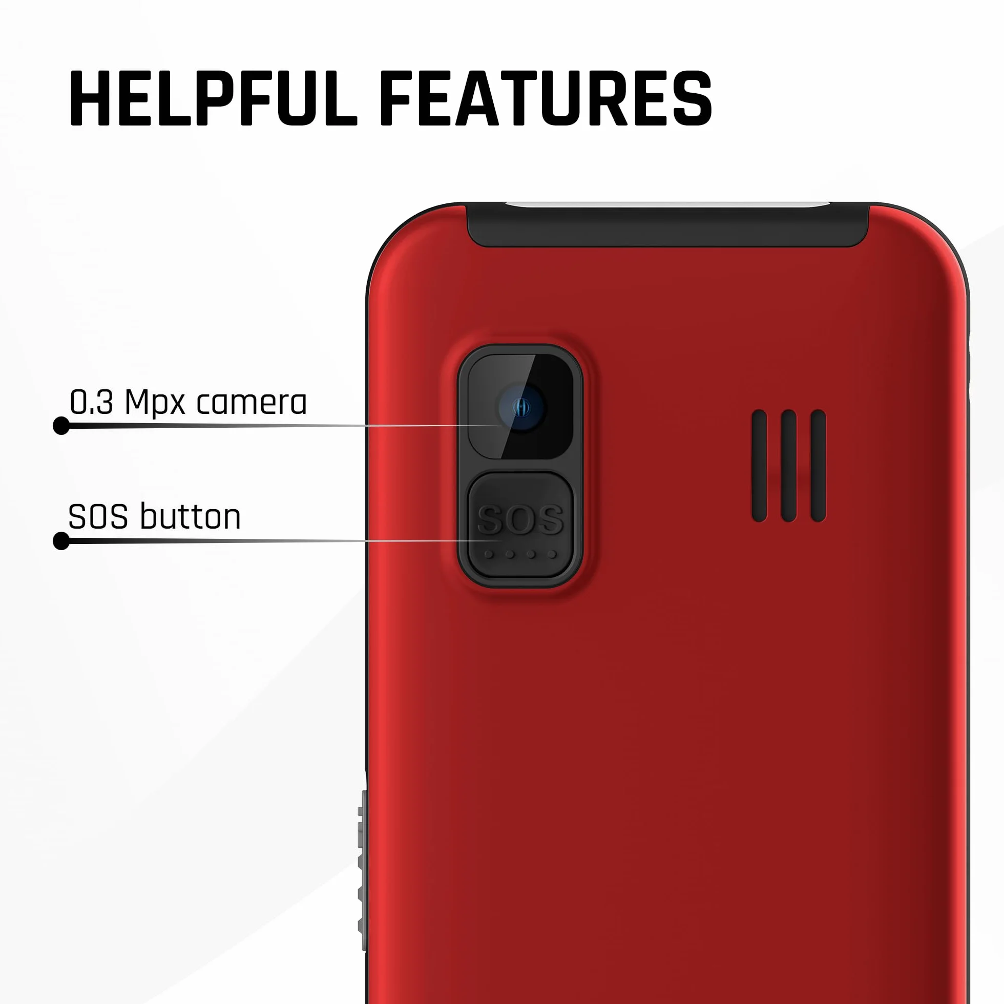 MP myPhone Halo 3 klasyczny telefon dla seniora babci dziadka z bazą ładującą, przycisk SOS, duże klawisze, duży wyświetlacz 2,3 cala, fotokontakty, aparat, przycisk SOS - czerwony