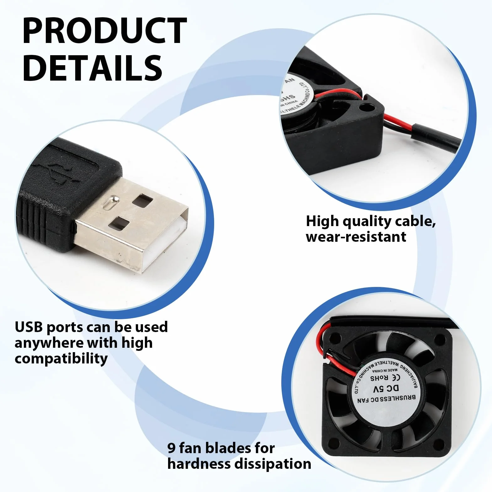 Mini Wentylatory chłodzące USB 40 x 40 x 10 mm DC 5 V bezszczotkowy 4010