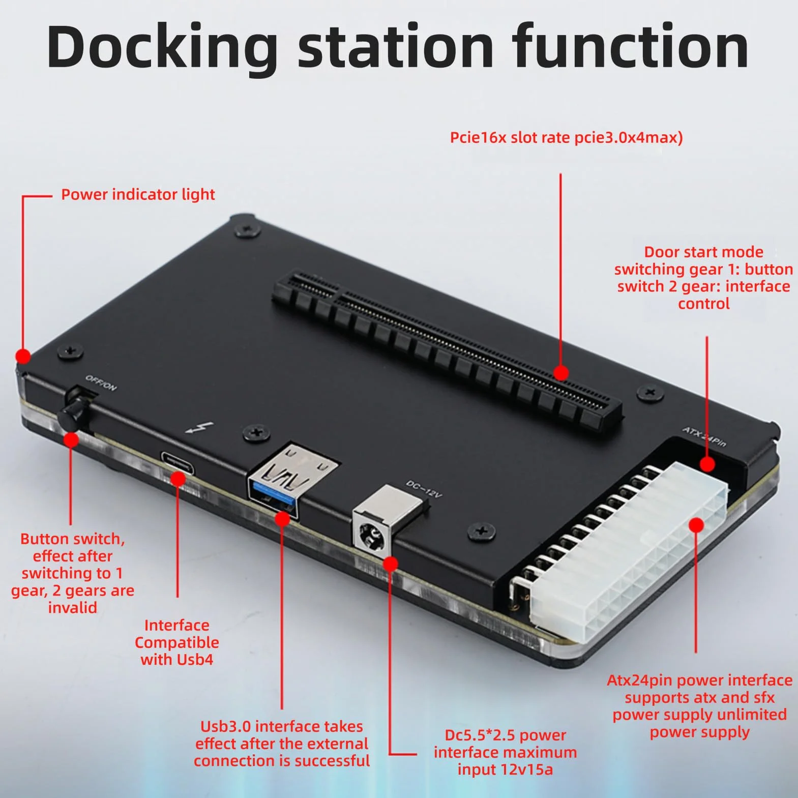 ciciglow Zewnętrzna Stacja Dokująca GPU, Zewnętrzny Procesor Graficzny Pasujący do Stacji Dokującej Karty Graficznej Thunderbolt 4 EGPU z Interfejsem USB4.0 ATX 24Pin PCIE, Obudowa EGPU
