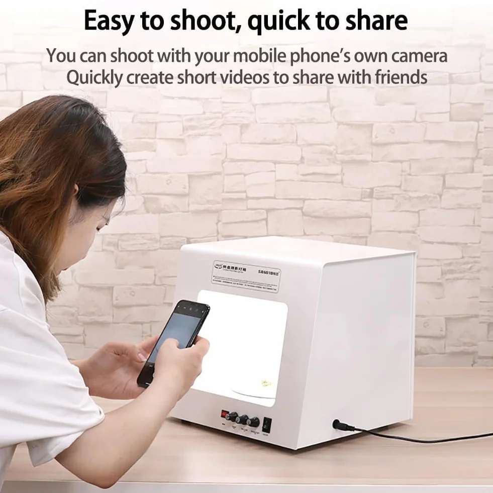 Miniaturowy Studyjny Light Box, ściemnialny Obrotowy Namiot Do Robienia Zdjęć Biżuterii 360°, Elektryczny Obrotowy ściemnialny Zestaw Do Fotografii Z Regulowaną, One Color, TB20