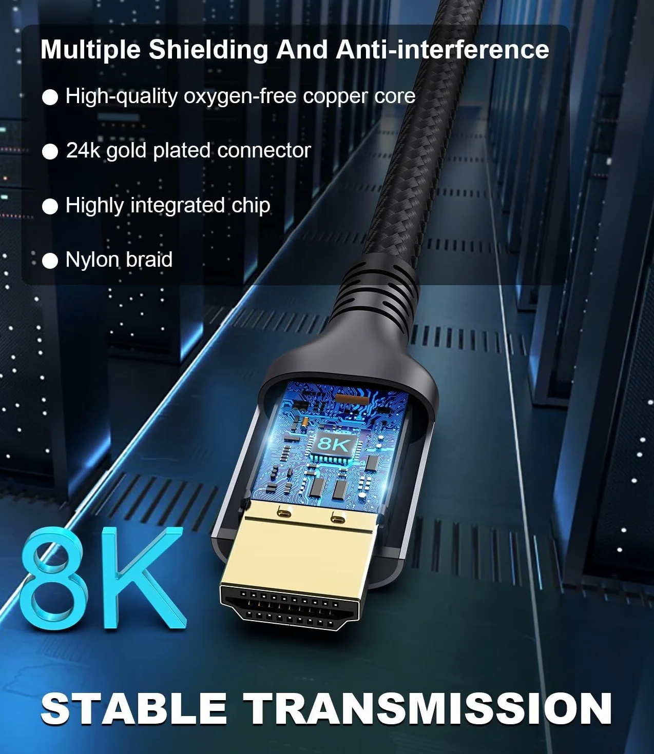 Certyfikowany 10K 8K Kabel HDMI 2.1 0.5M, 48Gbps Ultra Wysoka Prędkość Kabel HDMI Ethernet CEC 4K 240Hz 144Hz 120Hz 10K 8K 60Hz ARC eARC HDCP2.3 HDR10+ PC Laptop TV Monitor Projektor PS5 X-Box