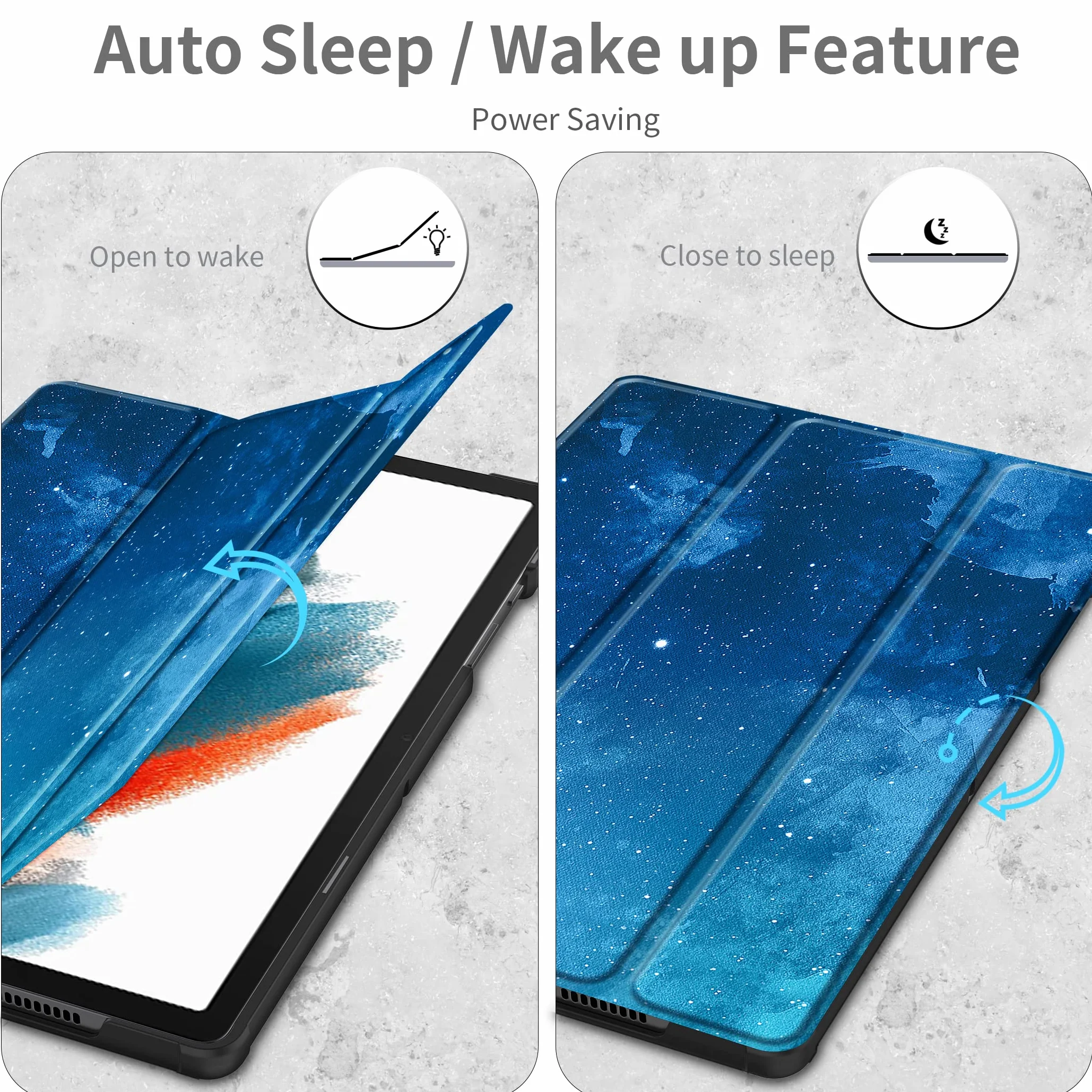 EasyAcc Etui kompatybilne z Samsung Galaxy Tab A8 10,5 cala 2021/2022 SM-X200 SM-X205 Tablet, ultracienki, inteligentny, skórzany pokrowiec, niebieskie gwiazdy