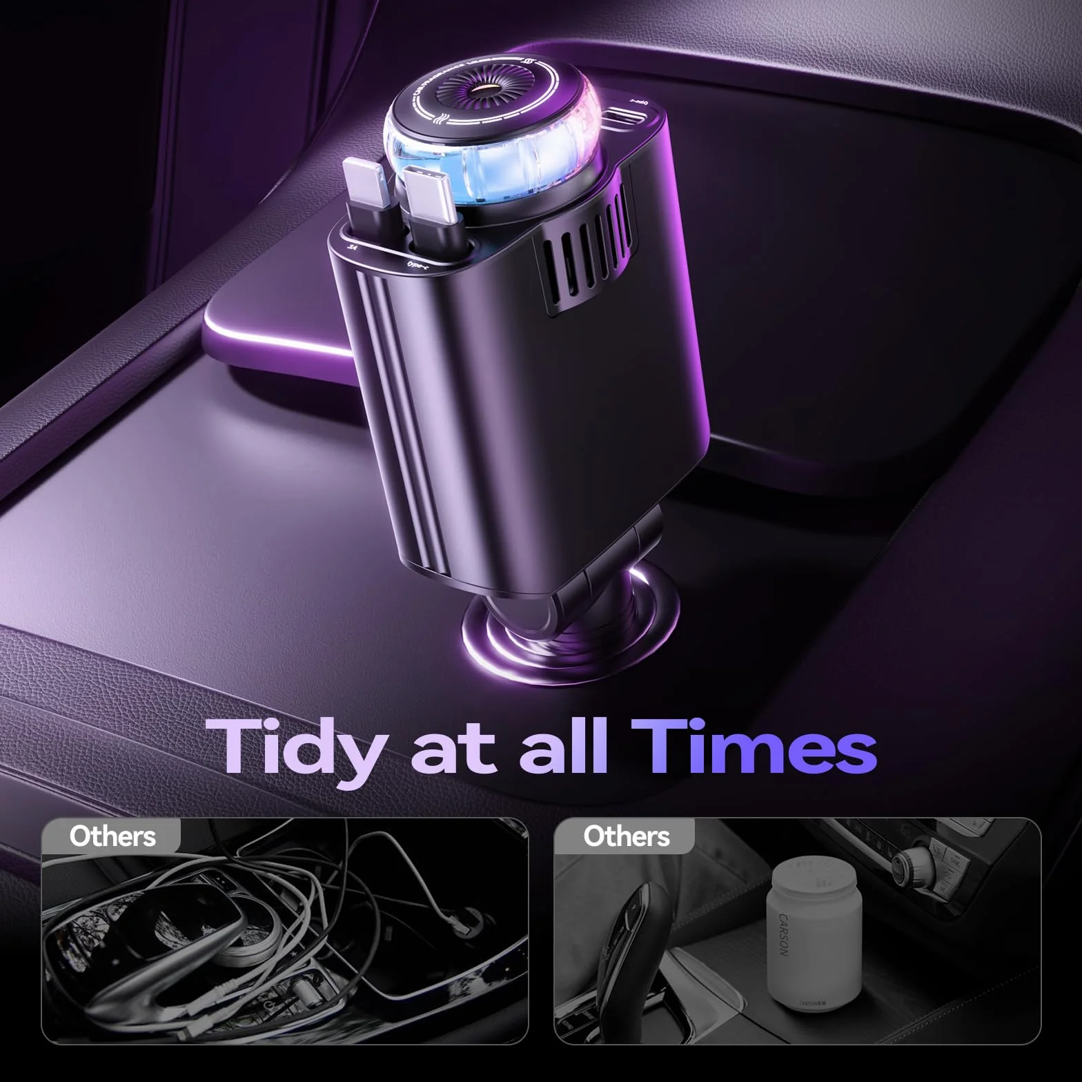 Wysuwana ładowarka samochodowa z aromaterapią i światłem gwiazd, adapter ładowarki samochodowej USB C 5 w 1, szybkie ładowanie 69 W, samochodowy odświeżacz powietrza kompatybilny z iPhone 16, 15, 14