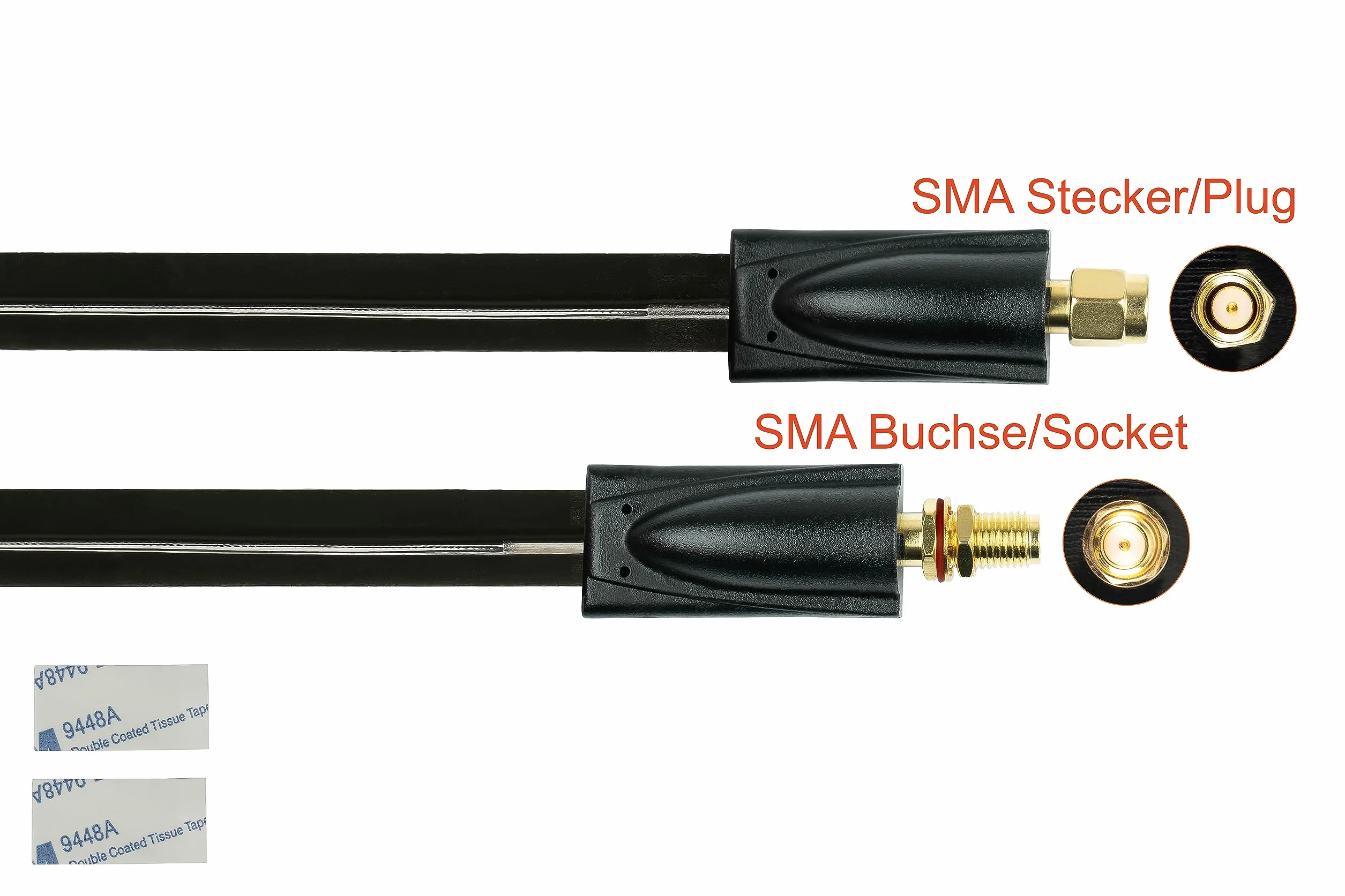 Kabelmeister SMA przepust okienny płaski kabel koncentryczny HF 1.13 do anten 5G LTE 4G czarny 20 cm