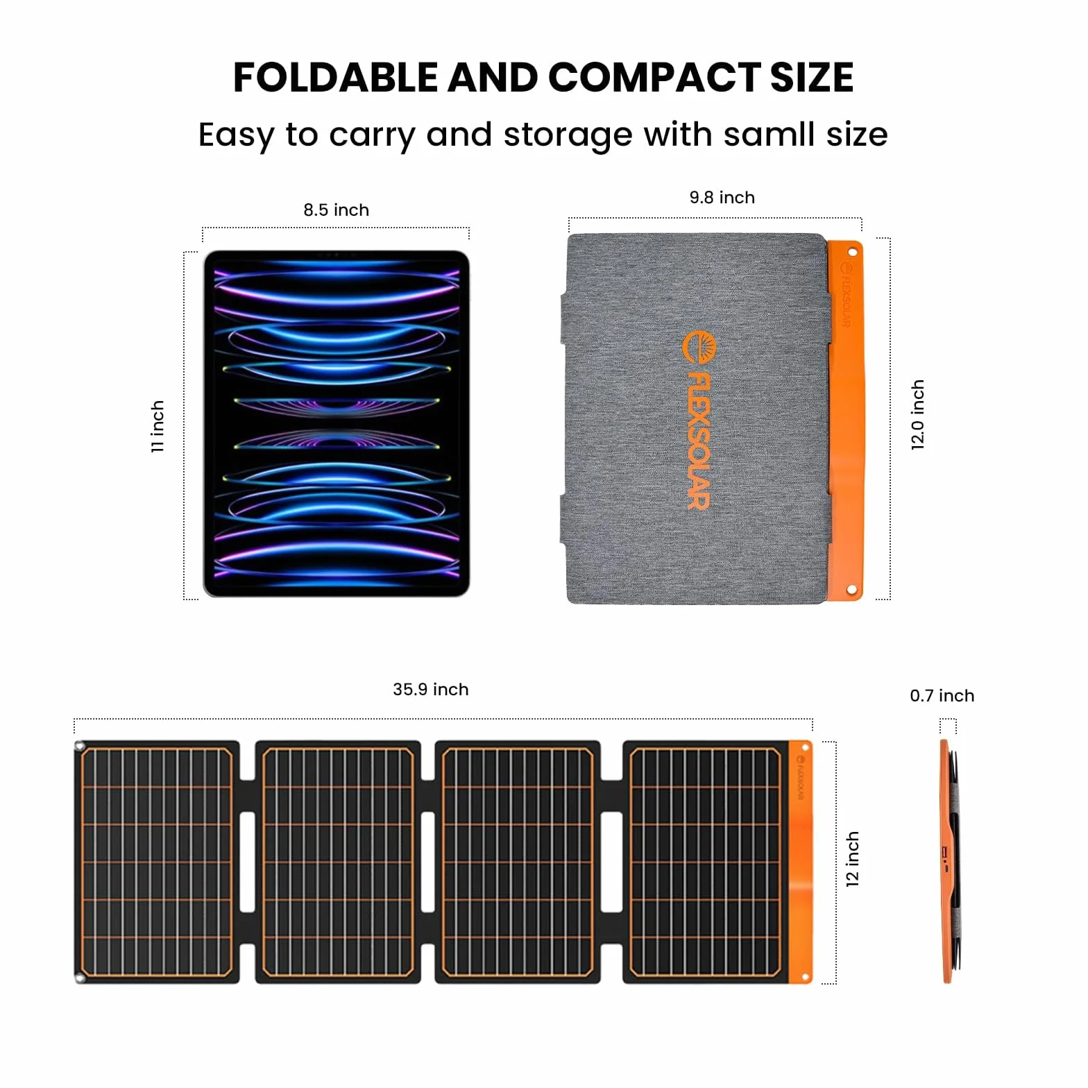 FlexSolar Panel słoneczny 40 W, USB-C(PD2.0), USB-A (QC3.0), przenośna, składana ładowarka solarna, awaryjne zasilanie, IP67, wodoszczelny, kemping, wędrówki, podróże z plecakiem, outdoor, do