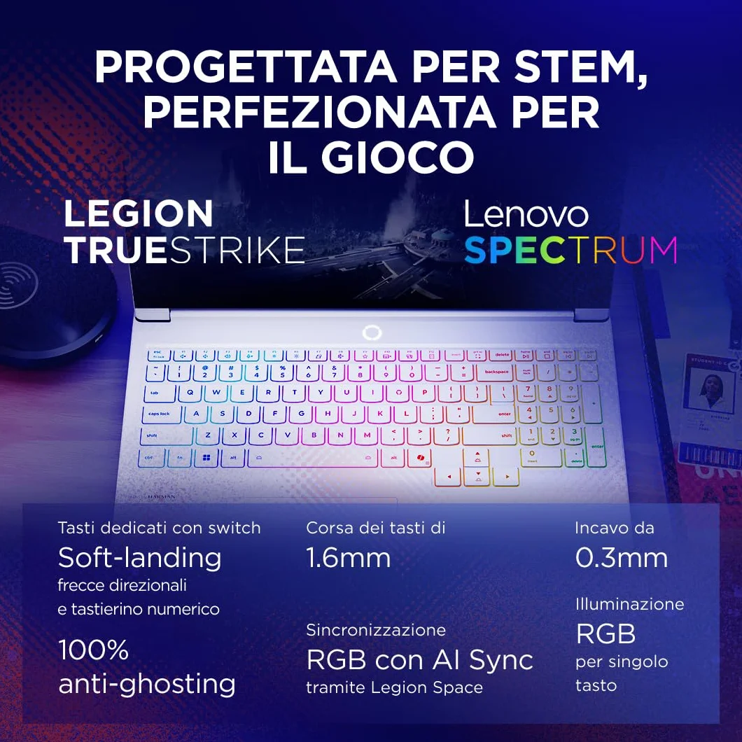 Lenovo Legion 7 Laptop do gier, wyświetlacz OLED WQXGA 16" 240 Hz, Nvidia GeForce RTX 5060 8GB, Intel Core Ultra 7 255HX, RAM 32 GB, SSD 1T, Windows 11 Home, włoska klawiatura RGB - Glacier White