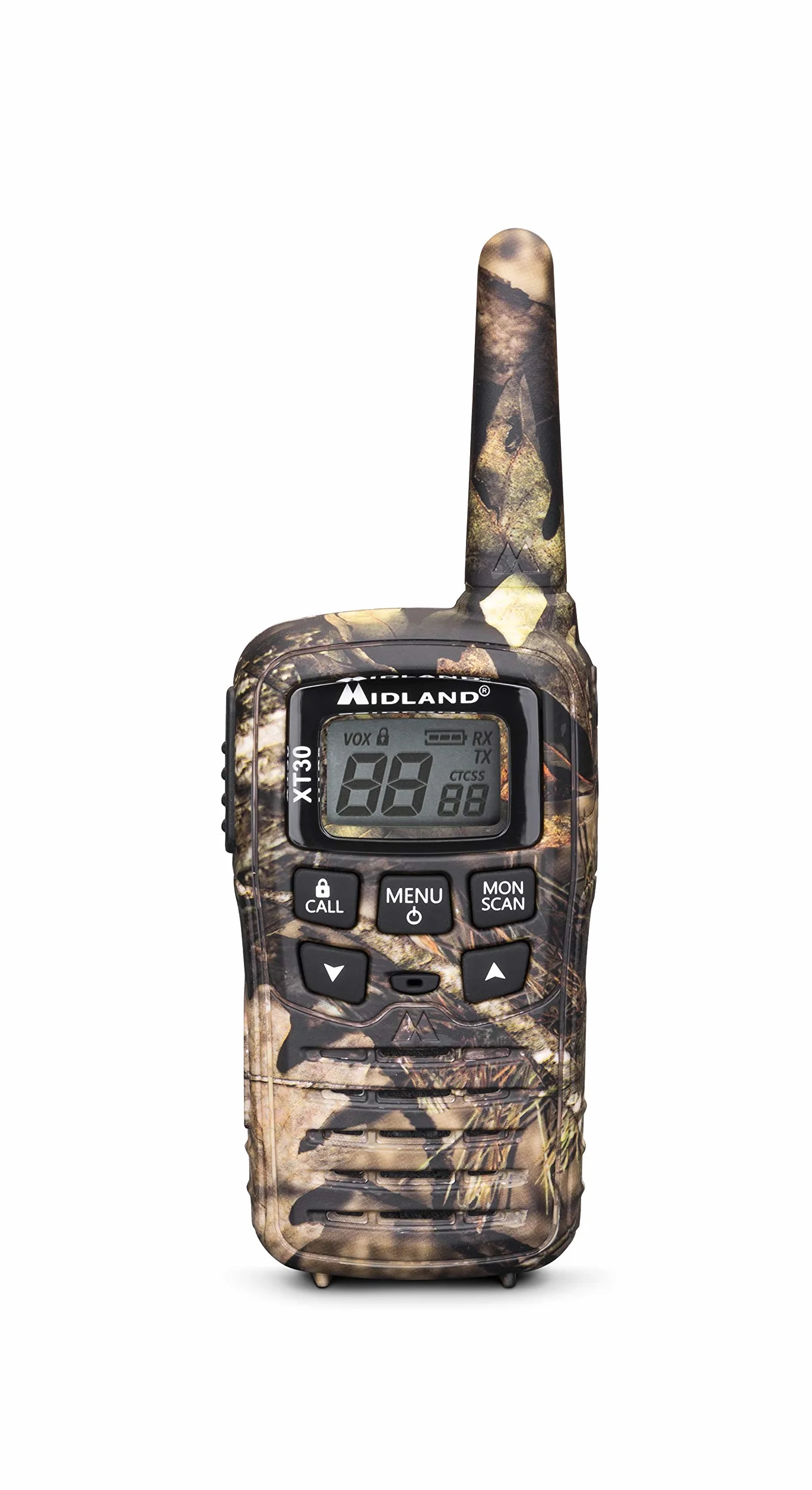 Midland XT30 Mimetic Walkie Talkies akumulator dalekiego zasięgu – dwukierunkowe radio z teksturą mimetyczną – licencja PMR 446, 16 kanałów, zasięg 6 km, 38 dźwięków CTCSS, funkcja VOX, kabel USB