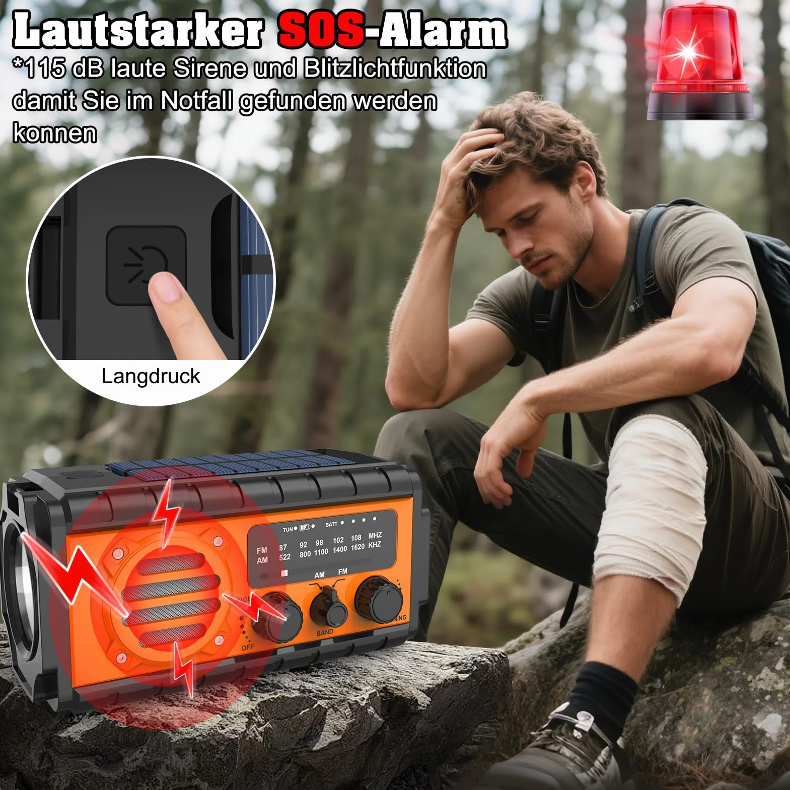 Nigecue Radio Solarne 20000mAh, Przenośne z Korbą, Dynamo z AM/FM, Wbudowana Bateria Akumulatorowa, 3 Tryby LED Latarki, LED Lampa do Czytania z Czujnikiem Ruchu