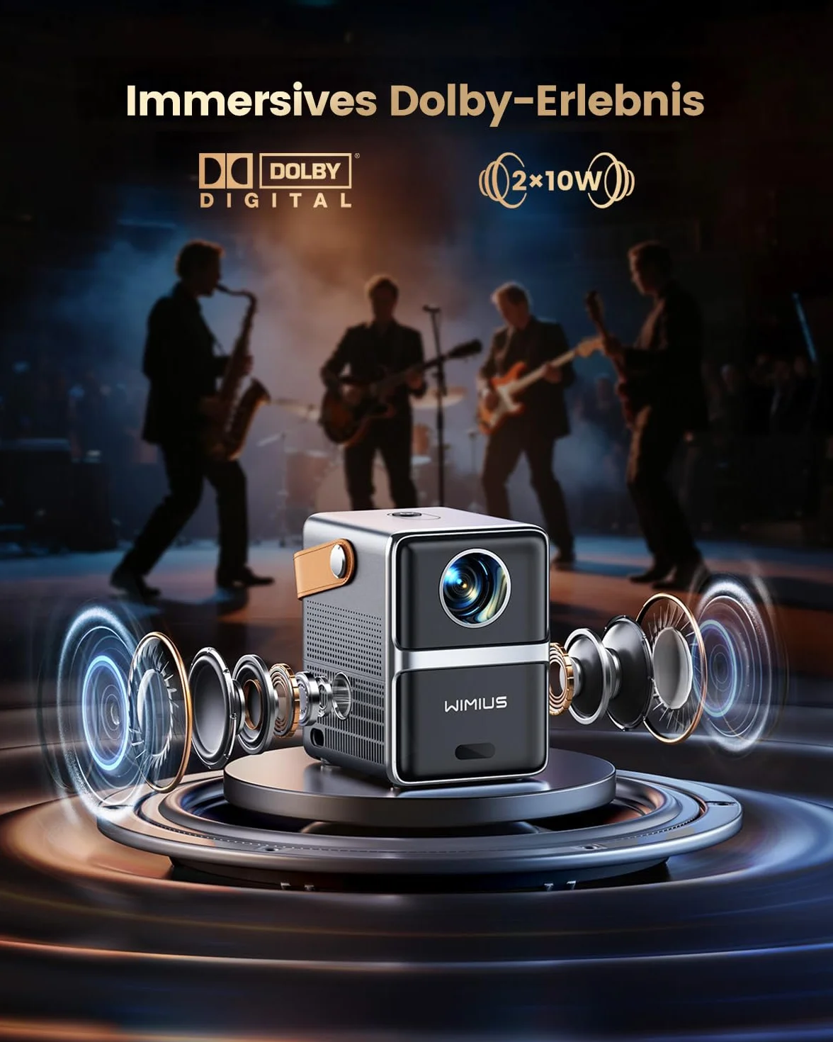 Mini projektor 4K [Netflix Official|Dolby Audio] inteligentny projektor z WiFi6 2-drożny Bluetooth Full HD 1080p, elektryczna ostrość, pionowa korekcja trapezu, projektor z krótką odległością