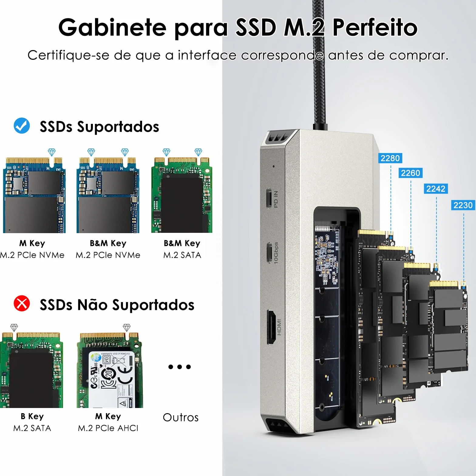 Hub USB-C, WAVLINK 10 Gbit/s koncentrator USB C ze złączem M.2 PCIe/SATA SSD, HDMI, 100-W-PD, USB-A&C 3.2/2.0, SD&TF, kompatybilny z MacBookiem/Chromebookiem/Dell/HP/Lenovo