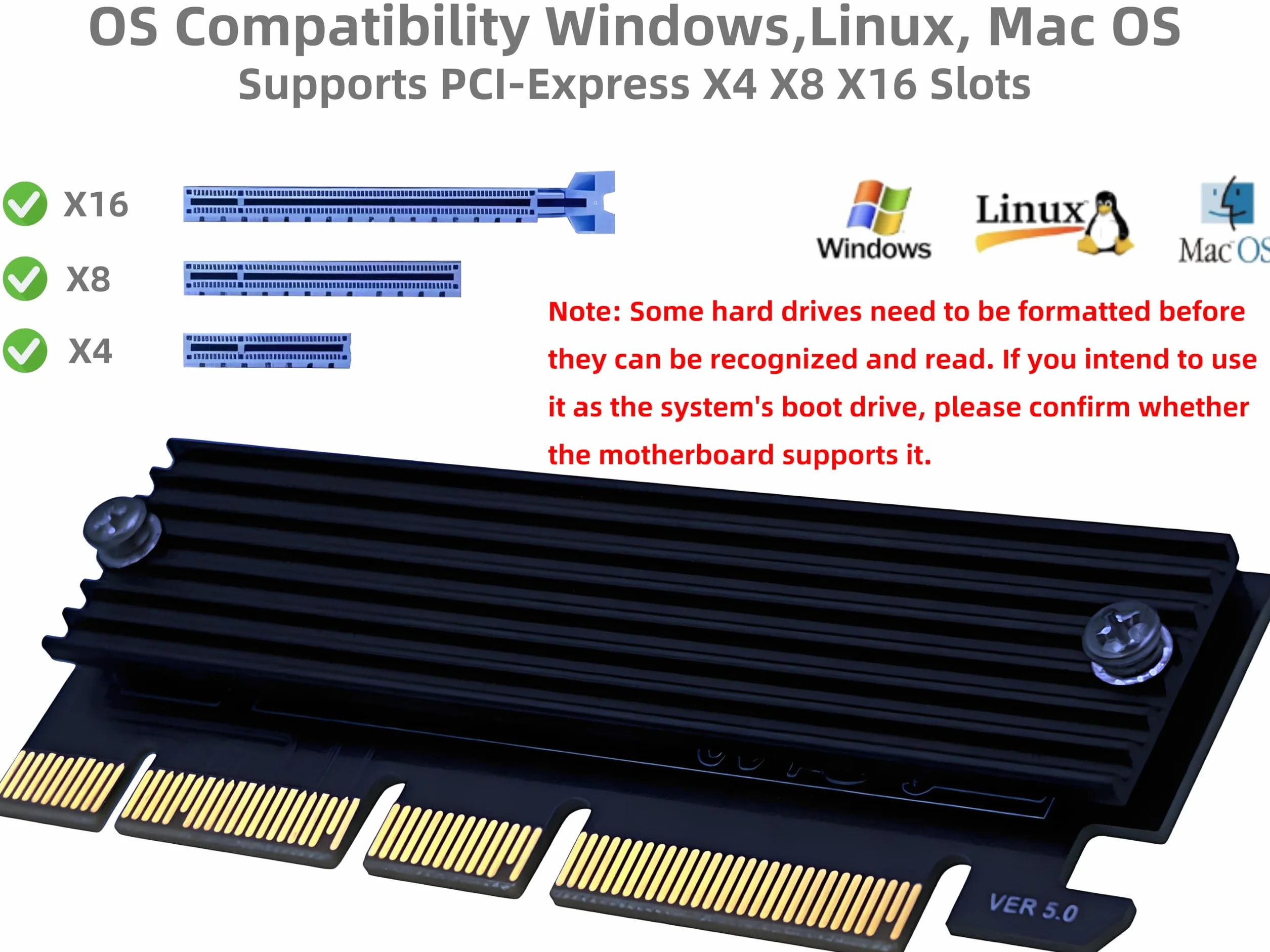 Karta adaptera PCIe NVMe z radiatorem, interfejs x16 pasuje do gniazd x4/x8, konwertuje dysk M.2 SSD na PCIe 4.0/3.0 na komputer stacjonarny