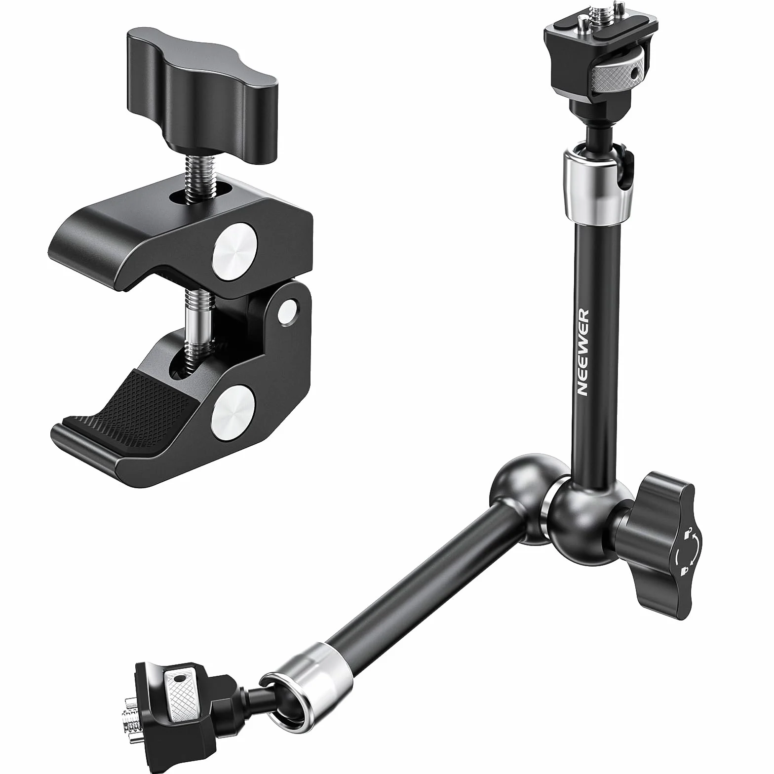 Neewer 11-calowy przegubowy magiczny uchwyt zaciskowy z super zaciskiem, uchwyt na monitor kamery z pinami i otworami 1/10.2 cm 3/20.3 cm ARRI do lustrzanek cyfrowych, lampa wideo kompatybilna z