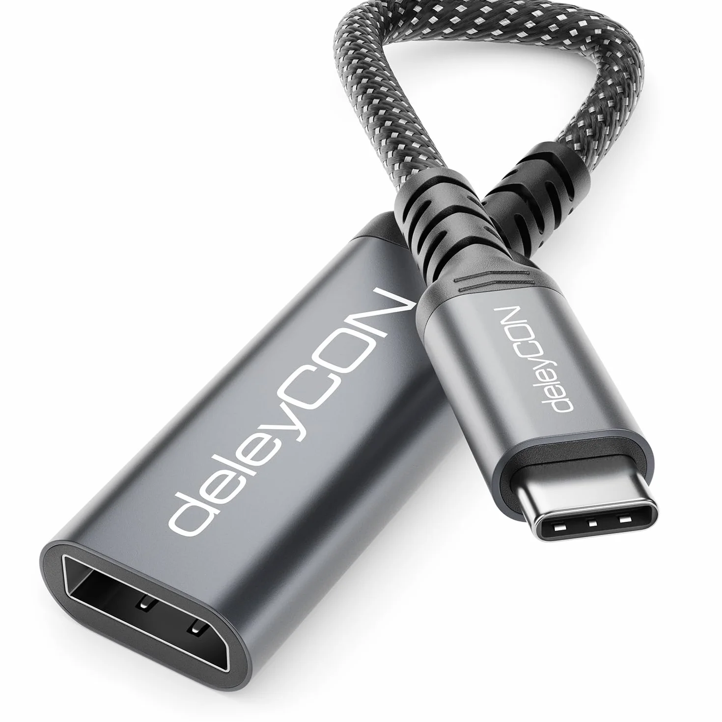 deleyCON Adapter Kabel USB‑C na DisplayPort (4K@60Hz, 2K@165Hz) - do Monitorów DisplayPort - MST, Kompatybilny z Thunderbolt 3/4, iPhone 17/16/15, Notebookami, MacBook, iPad Pro/Air, Galaxy S25/S24