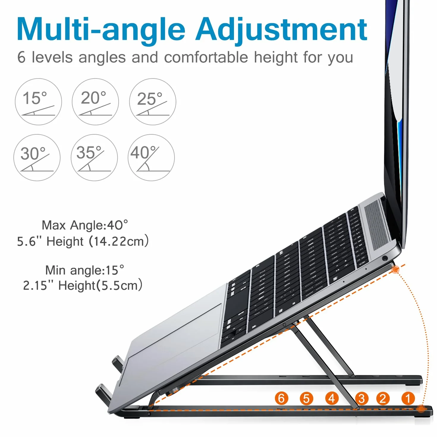 Ivoler Regulowany uchwyt na laptopa – aluminiowy ergonomiczny składany przenośny uchwyt na tablet stojak na biurko do MacBooka, Lenovo, Dell, HP, więcej laptopów 10-15,6 cala - czarny