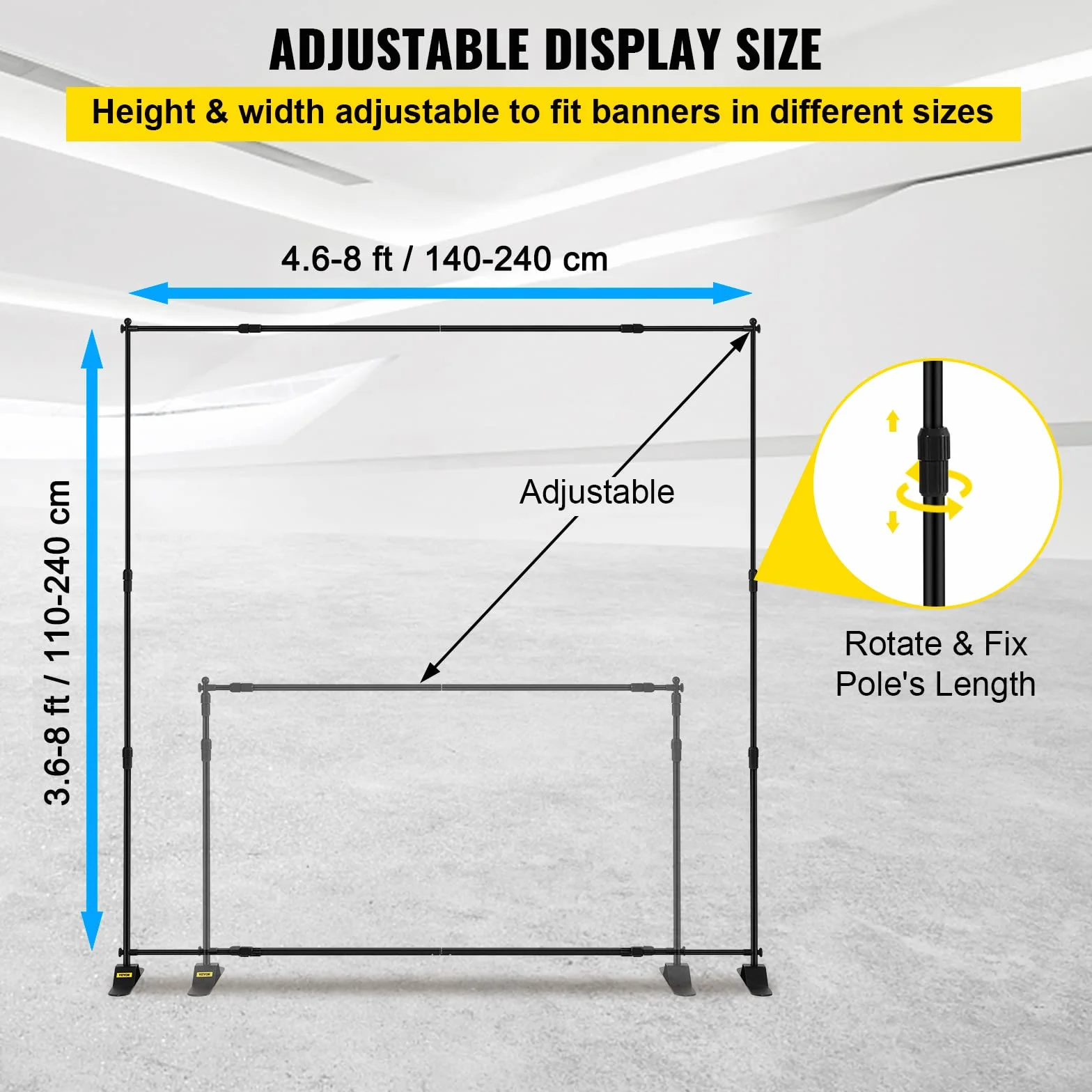 VEVOR Uchwyt teleskopowy na dno rurki, maksymalnie 240 x 240 cm, DM-ABS, system tła, czarny, aluminiowy uchwyt, nadaje się na imprezy świąteczne, wieczorne wyjścia