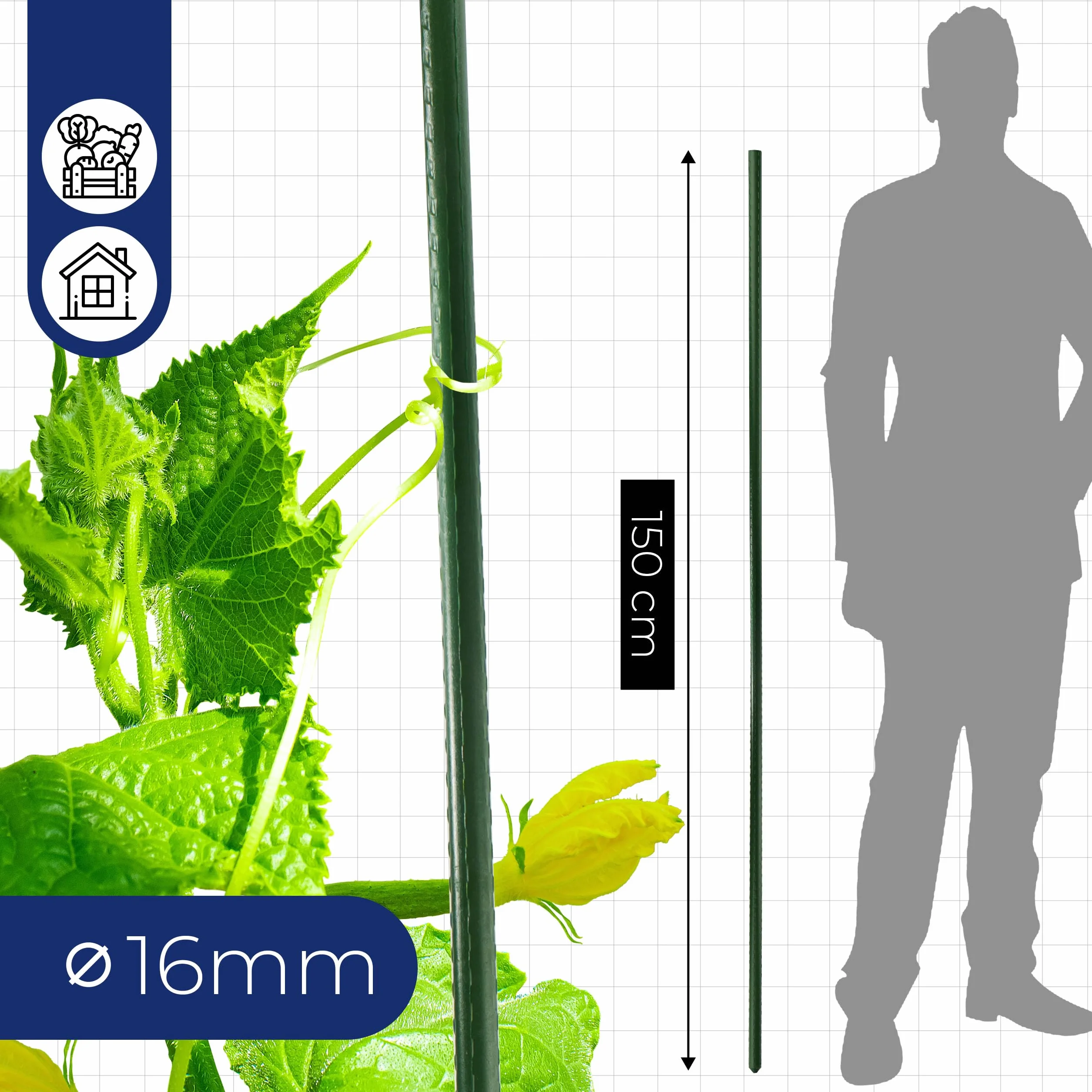 Tyczka Palik Podpora Pomidor Rośliny 150cm/16mm 1 szt STAL Tyczki do pomidorów Trwała Stalowa Konstrukcja Wsparcie Roślin Pnących