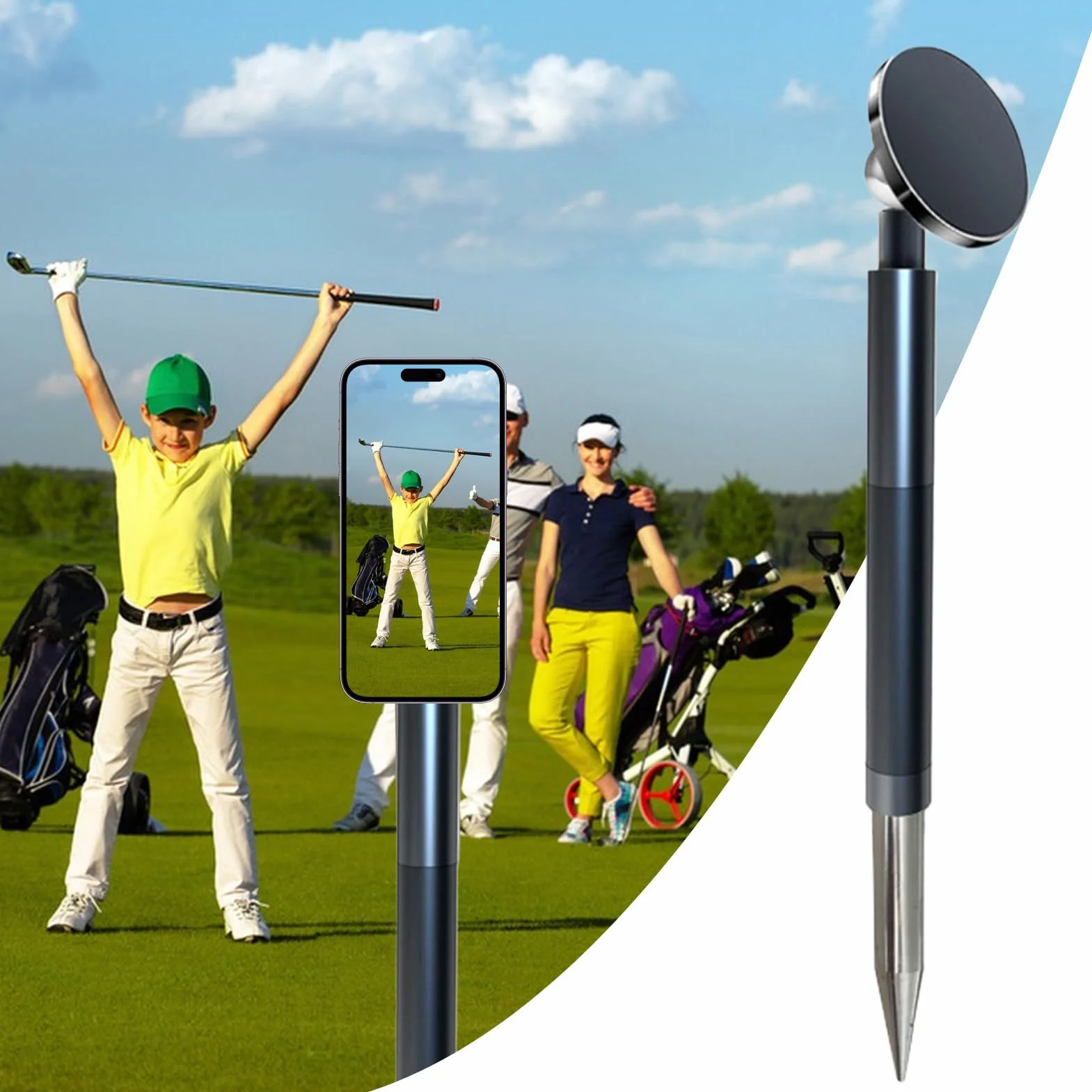 Selfie Stick Golfowy Przenośny stabilny stop analizator kamera telefon | Monopod golfowy selfie stick z kołkiem do ziemi Pomoc Treningowa Dla Vlogerów I Amatorów