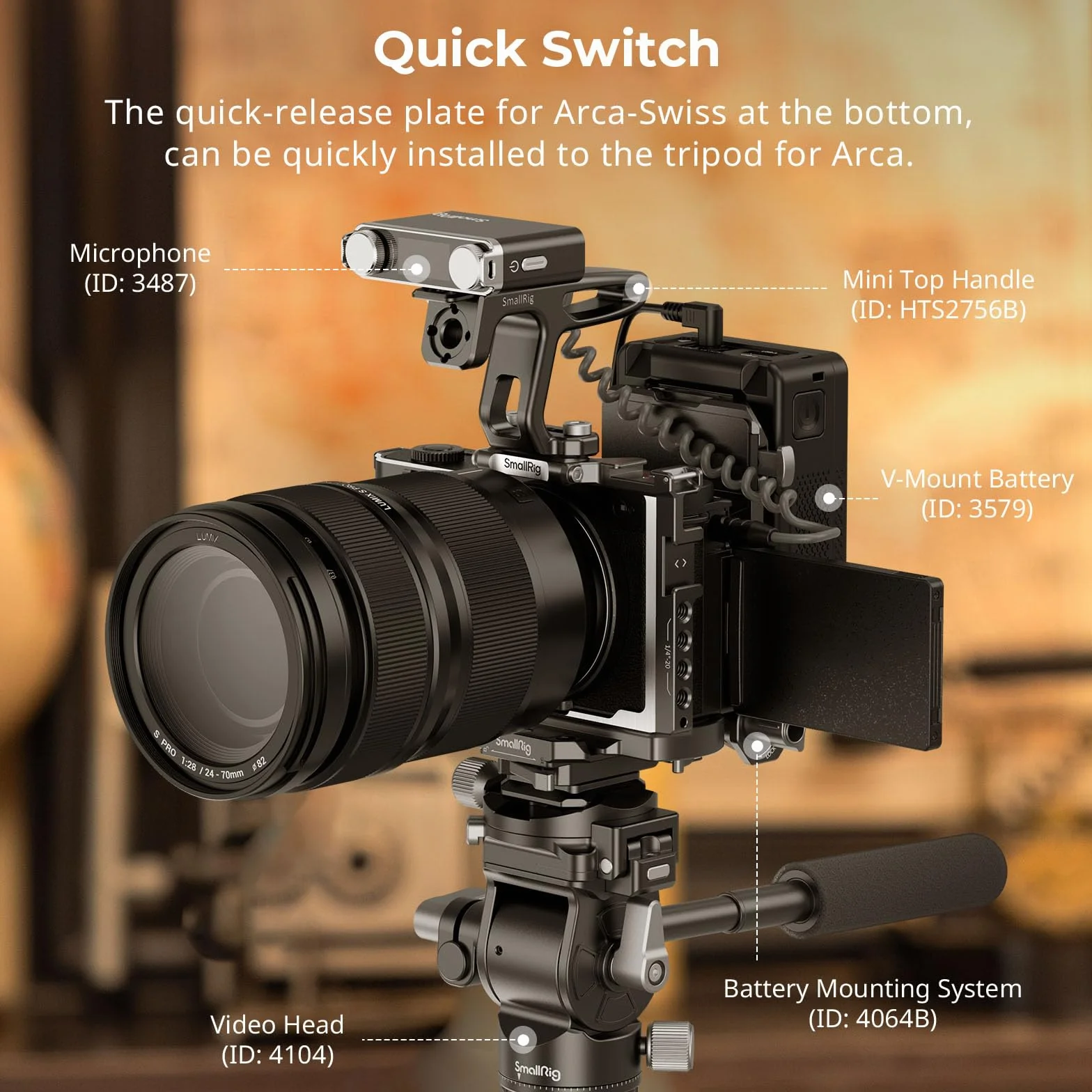 SMALLRIG Cage dla Panasonic LUMIX S9, Pełna Klatka ze Stopu Aluminium, z Płytką Szybkiego Montażu dla Arca-Swiss i Mocowaniem na Zimną Stopkę do Mikrofonu i Oświetlenia, z Otworami Gwintowanymi - 4515