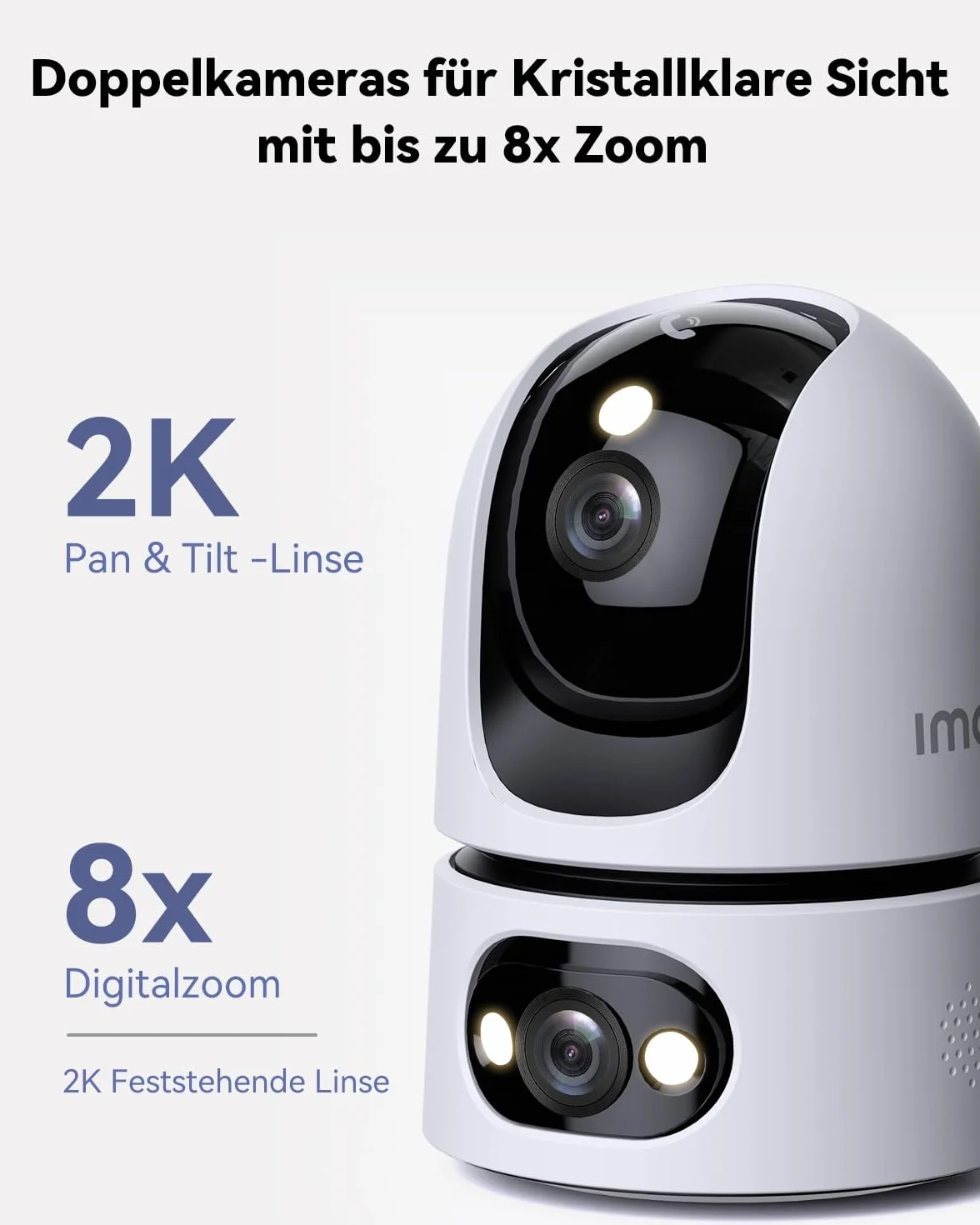 Imou Podwójna kamera monitorująca 2K + 2 K, do użytku wewnątrz z AI człowiekiem/zwierzęciem, 2,4/5 GHz WLAN 360° PTZ, noktowizor, automatyczne śledzenie, 2-drożne audio, syrena, tryb prywatny, 2