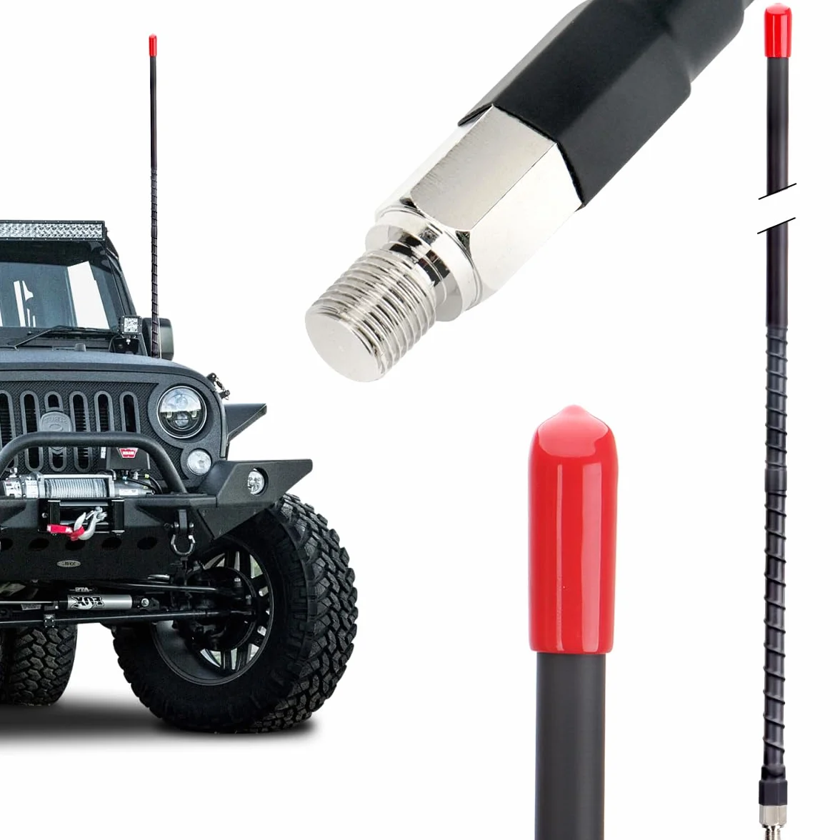 Antena radiowa CB 27 MHz zestaw anten z włókna szklanego do dużych obciążeń, 2 stopy, 61 cm, czarna, 1000 W, kompatybilna z samochodem ciężarowym, samochodowym, mobilnym radiem CB