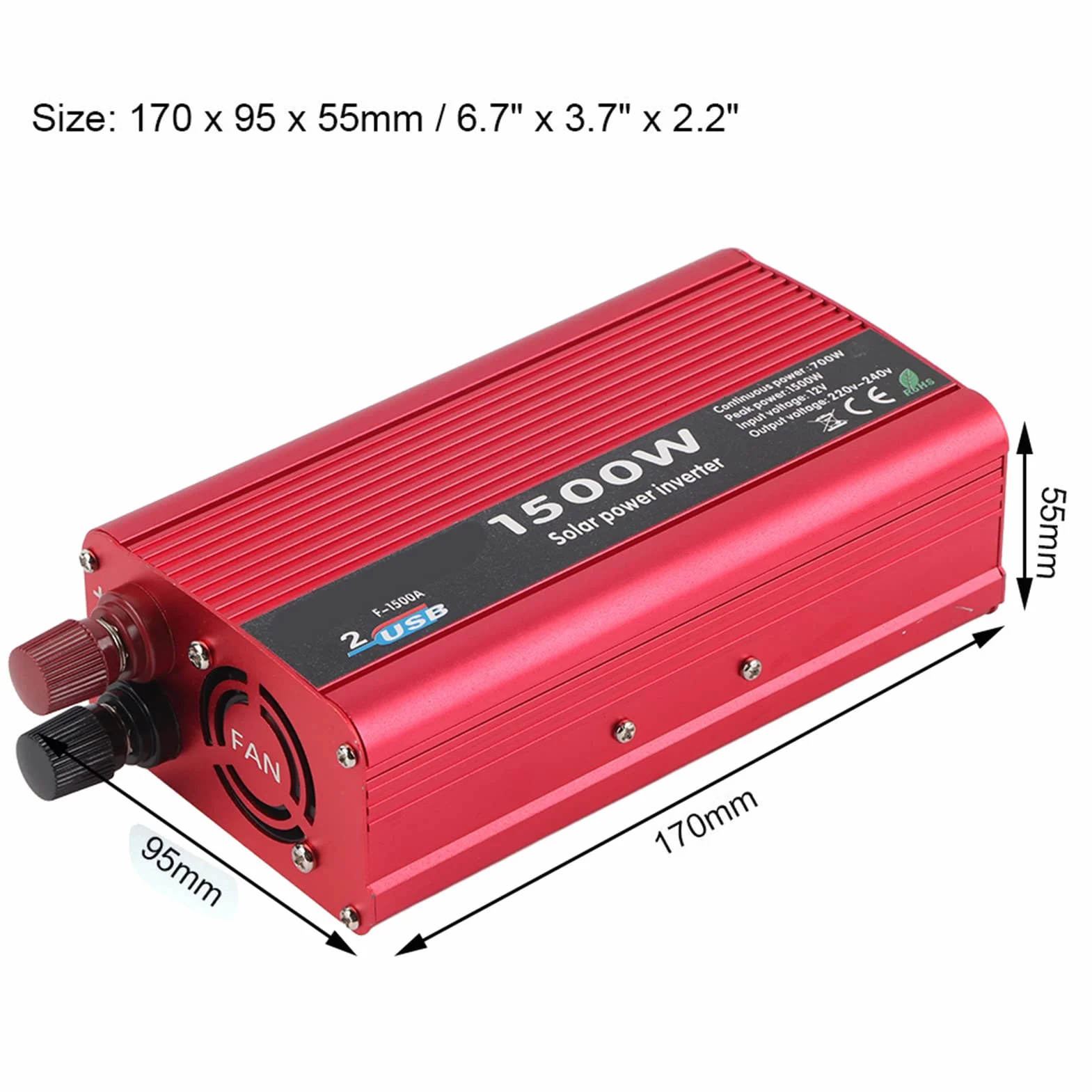 Pongnas Samochodowy 1500 W DC 12 V na AC 230 V z Podwójnym Adapterem USB — Idealny do Laptopów i Gadżetów