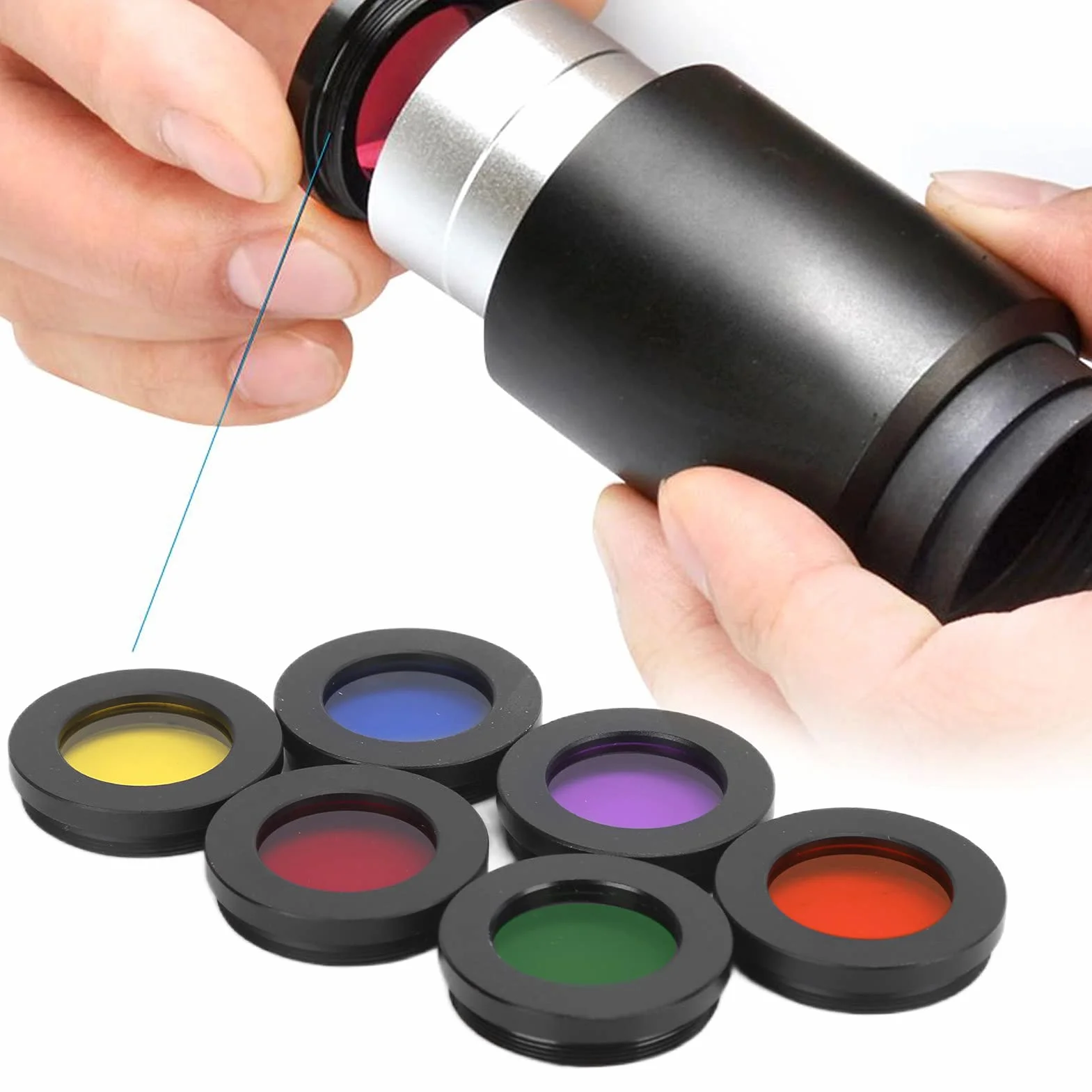 Topiky Zestaw filtrów okularowych do teleskopu astronomicznego 6 w 1, 31,7 mm, planety i filtr mgławicy, żółty/pomarańczowy/czerwony/zielony/niebieski/fioletowy