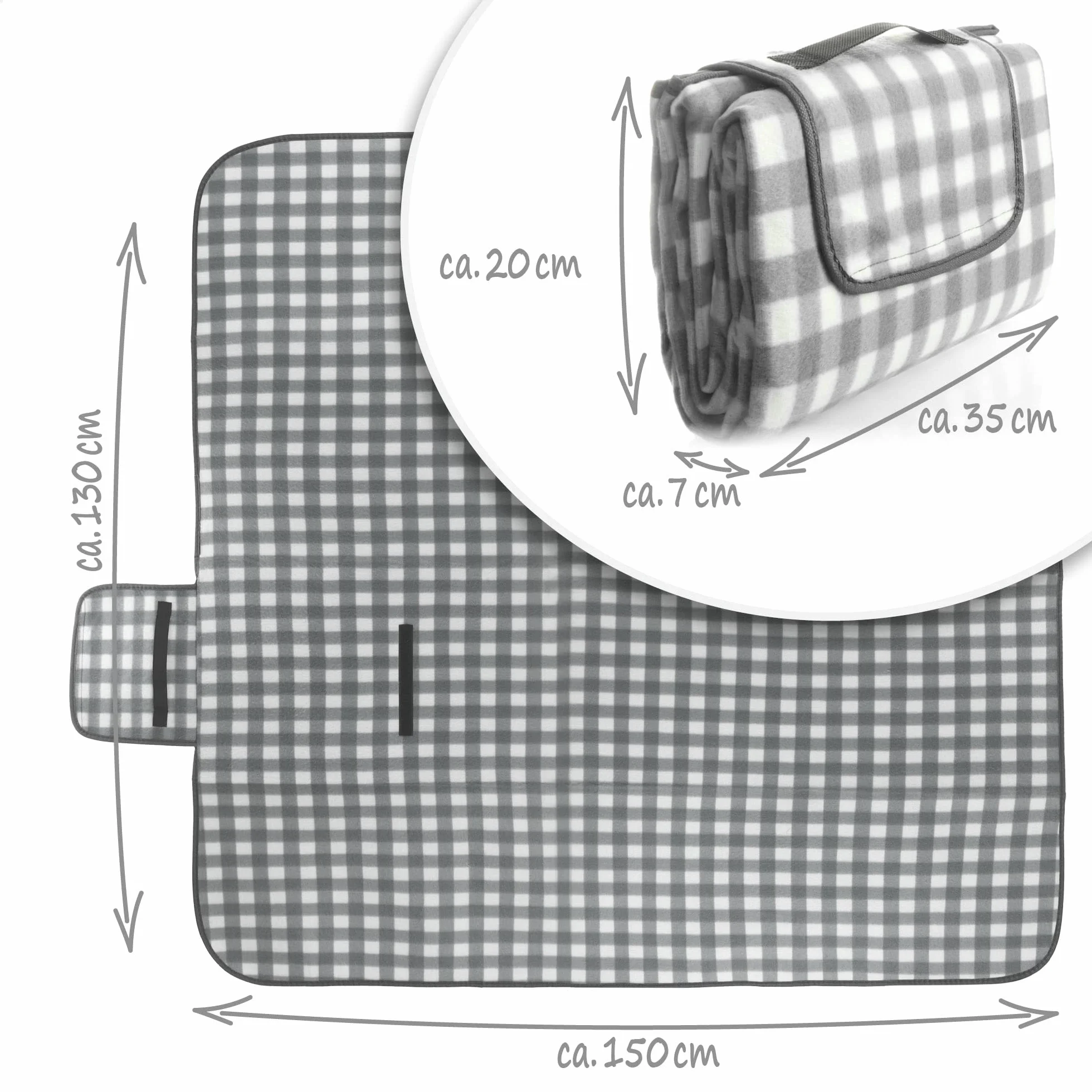 COM-FOUR® Koc piknikowy z wodoodpornym spodem i uchwytem do przenoszenia - powlekany polarowy koc na zewnatrz - mata plazowa, koc do zabawy [wybór zmienia sie] (01 sztuka - ciemna kratka)