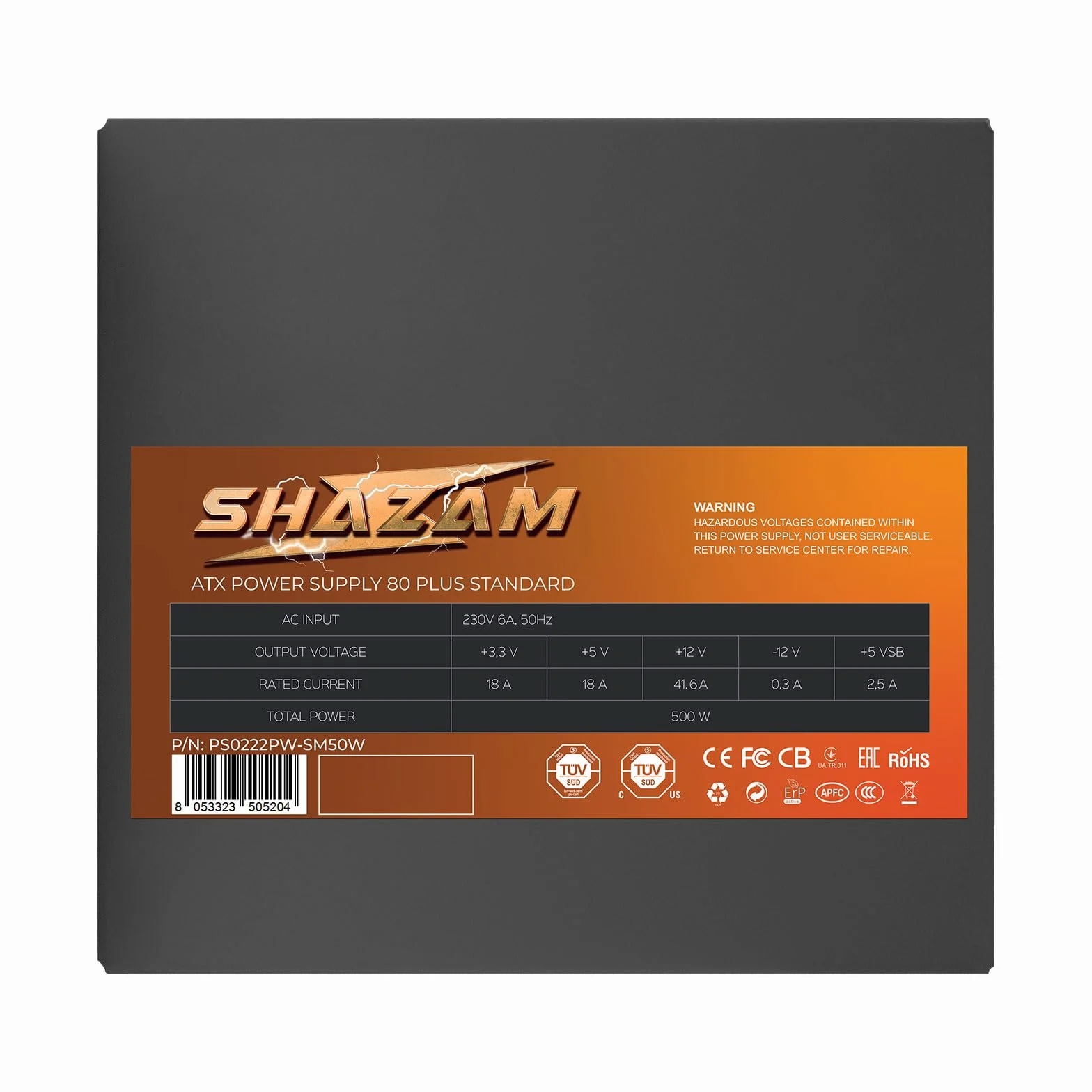 Noua Shazam 500W ATX PC zasilacz 500 W 80+ biały, DC do DC, cichy wentylator 120 mm, aktywny PFC, płaskie kable