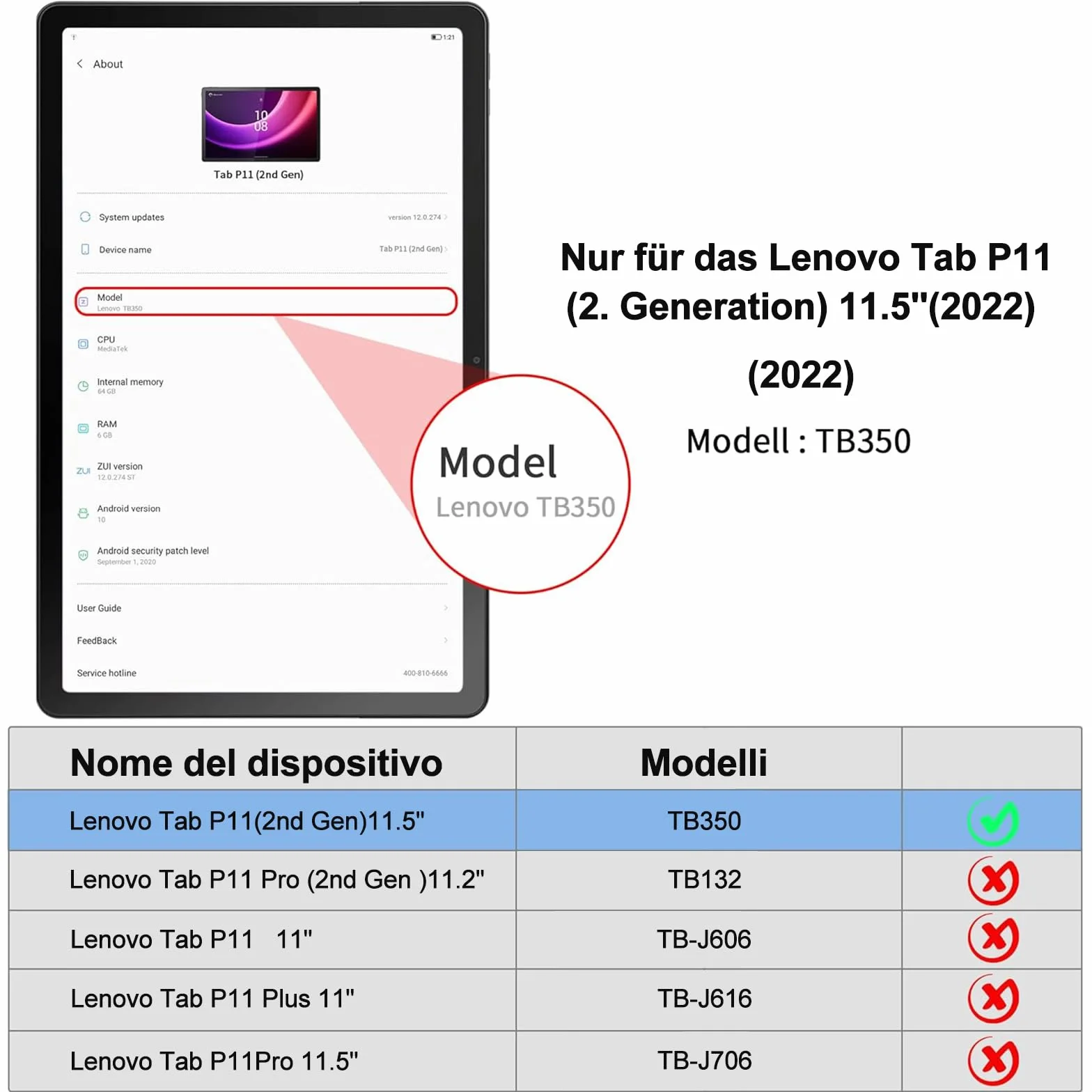 SENGBIRCH Etui na klawiaturę Lenovo tab Plus 11,5" - QWERTZ niemiecka klawiatura zdejmowana Bluetooth bezprzewodowa klawiatura do Lenovo tab P11 2. generacji 11,5", czarny