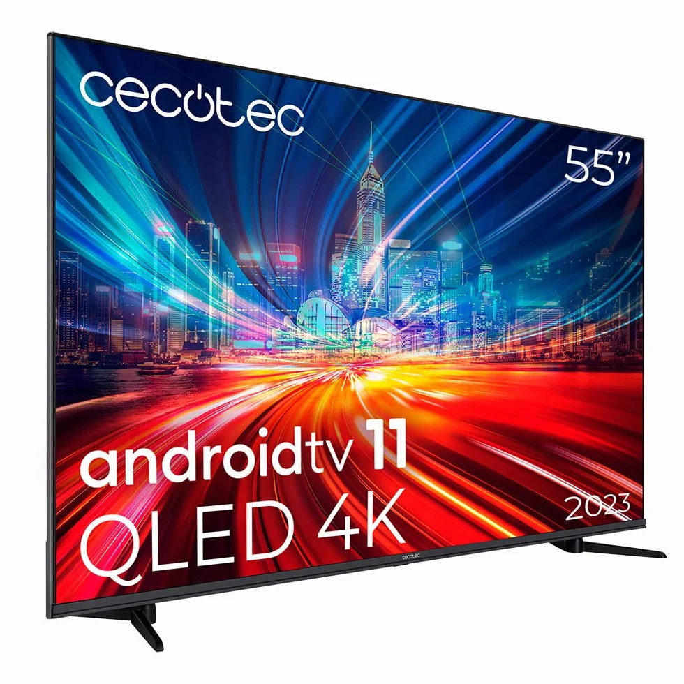 Cecotec Telewizor QLED 55" Smart TV V1+ Series VQU11055+S. 4K UHD, Android 11, Frameless, MEMC, Dolby Vision i Atmos, Subwofer, HDR10, 2023