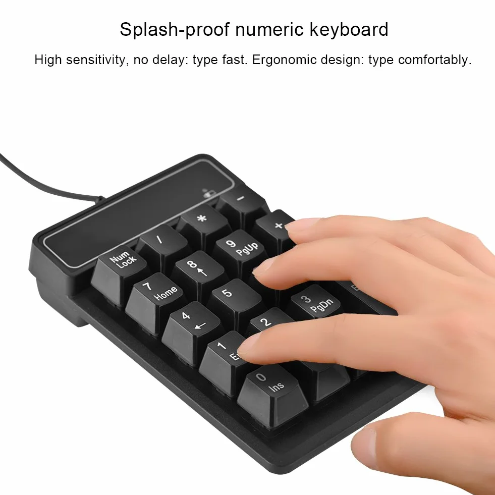 Vbestlife Klawiatura numeryczna USB, 1,5 m, przewodowa, 19 klawiszy, klawiatura numeryczna, podkładka numeryczna, do laptopa z systemem