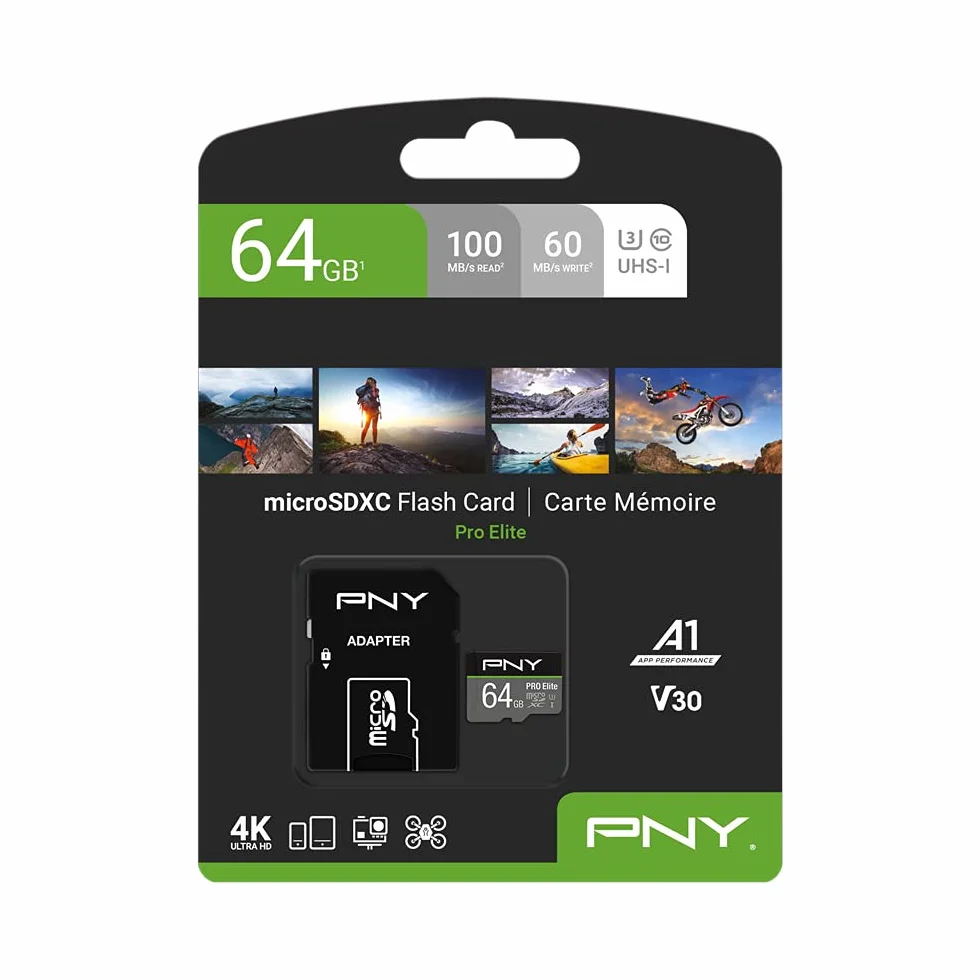 PNY Pro Elite microSDXC 64GB Class 10 UHS-I U3 100MB/s A1 V30
