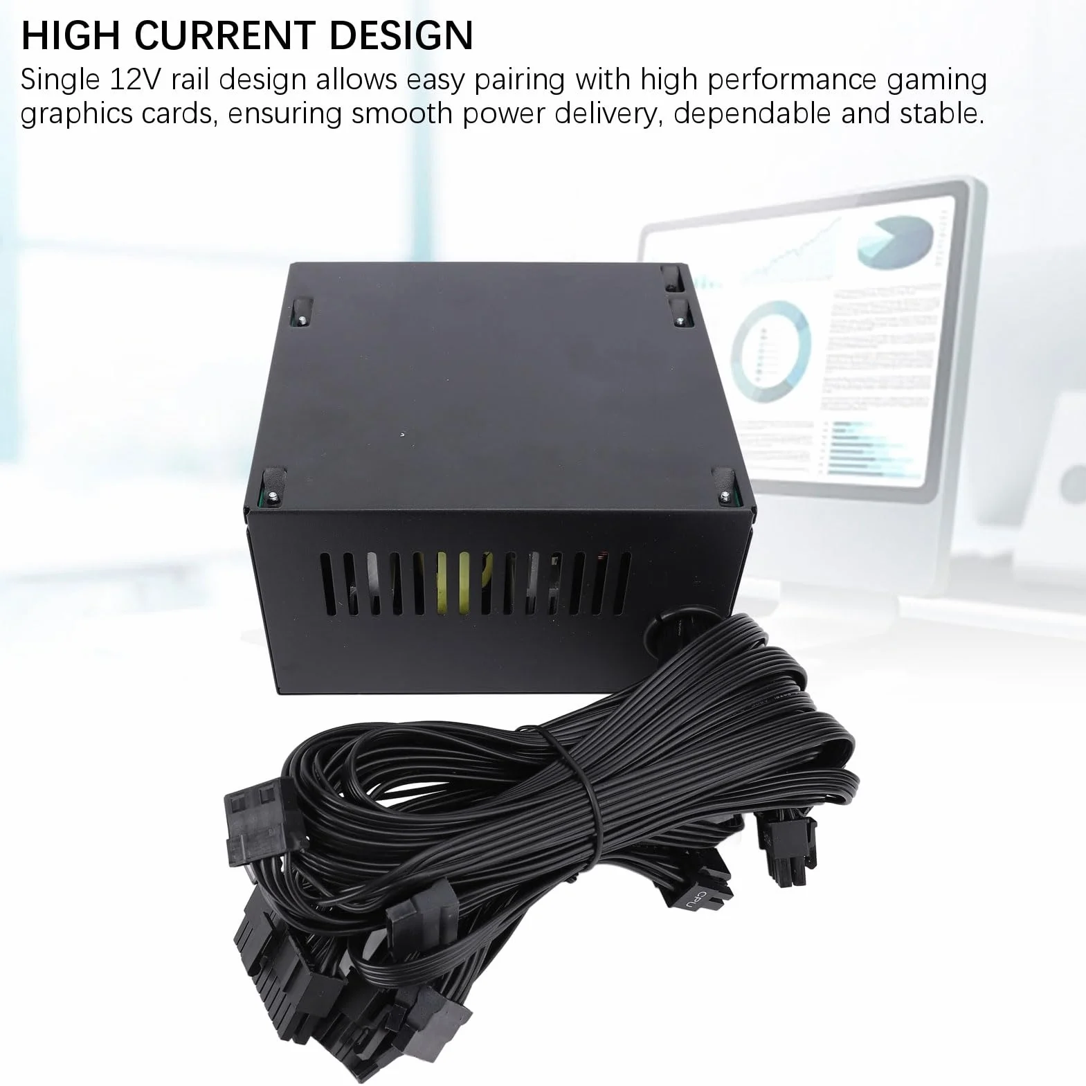 Fabater Wydajny Dwurdzeniowy Zasilacz Komputerowy o Mocy 600 W do Zasilacza do Gier z Systemem z Czarnym Wentylatorem Obudowy ATX Komputerów Stacjonarnych, Wentylator 12 Cm, materiał ze Stopu