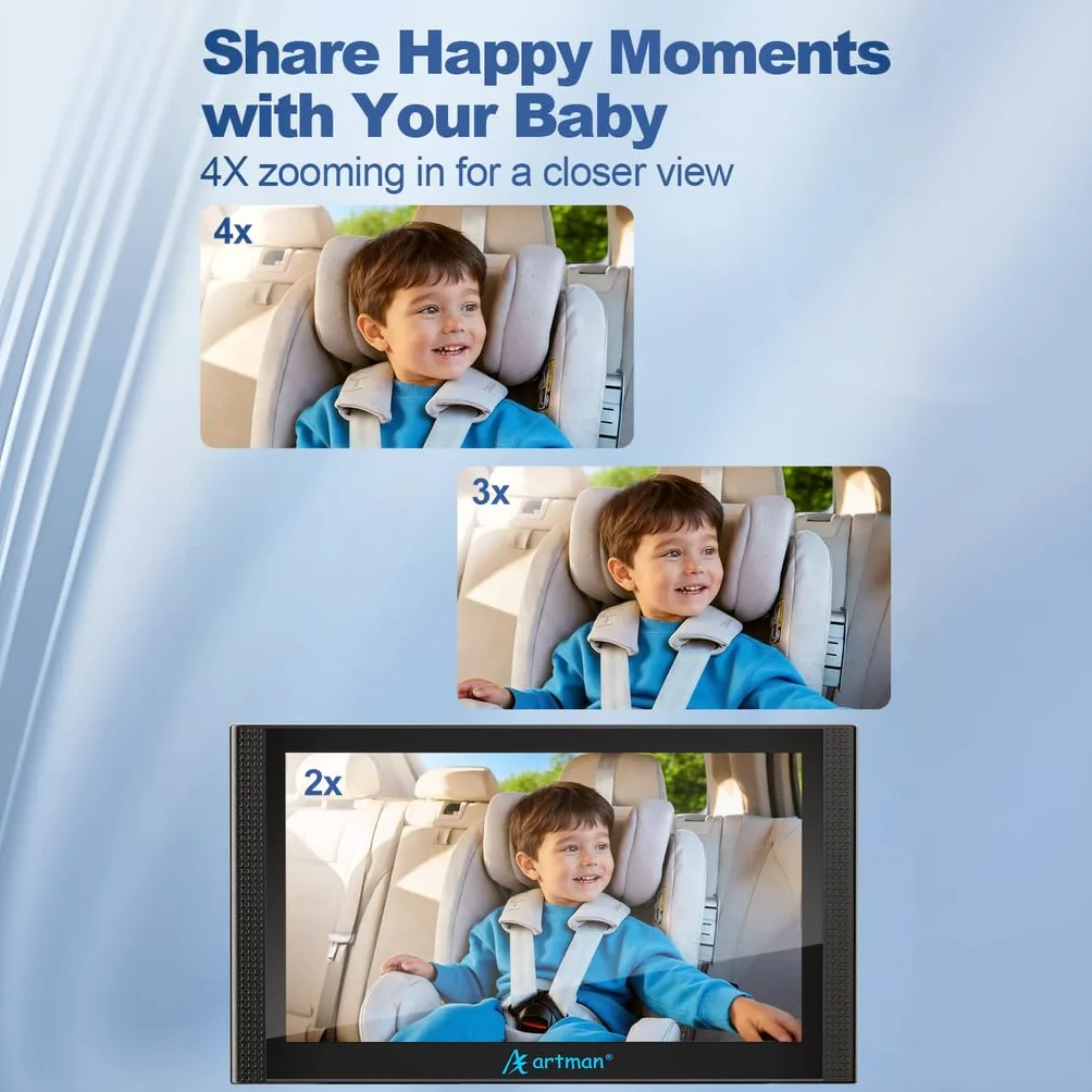 Artman 2-Dziecięca kamera samochodowa, monitor samochodowy dla niemowląt z 17,2 cala, podwójny aparat HD 1440P IPS, noktowizor na podczerwień i obracany o 360°, łatwa instalacja do wszystkich