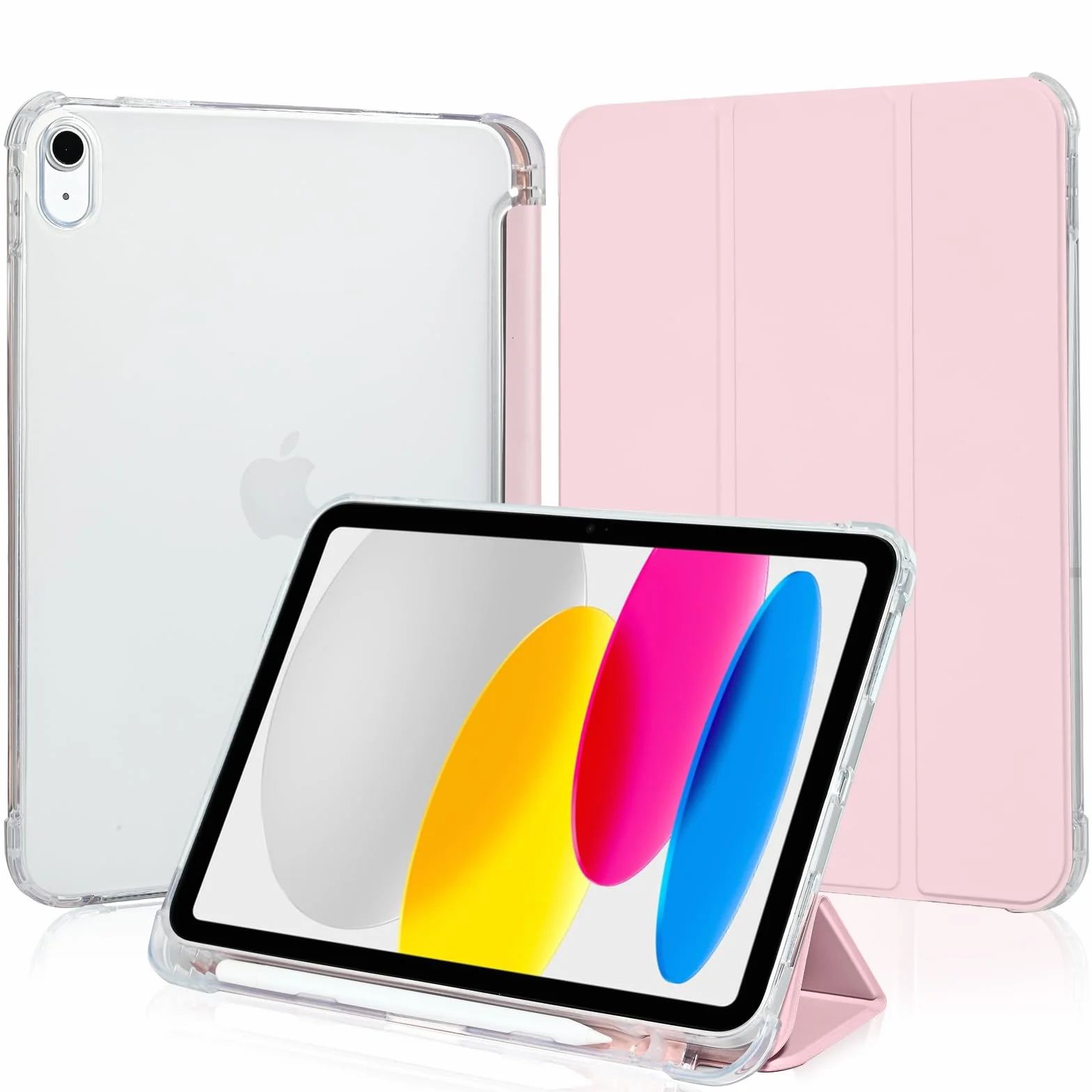 Etui dla iPad (A16) 11. Generacji 11 cala 2025, iPad 10. Generacji 10,9 cala 2022 z Uchwytem na Długopis, Ultracienkie etui ochronne, Miękkie TPU Półprzezroczyste tyłem Case, Różowy