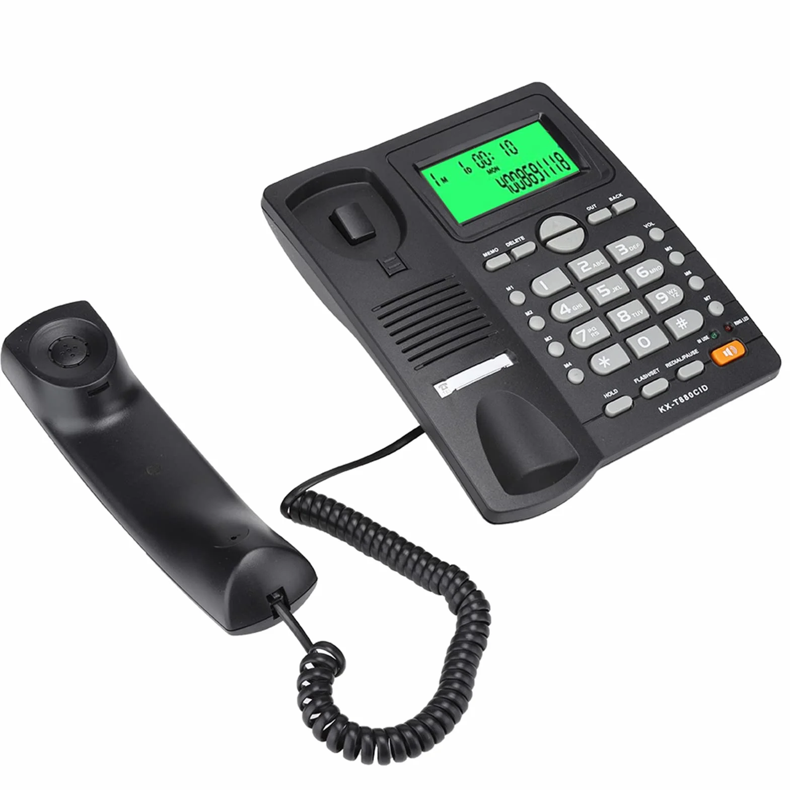 Telefon stacjonarny KX T880C, telefon przewodowy z zestawem głośnomówiącym, identyfikacją dzwoniącego, szybkim wybieraniem i funkcją wyciszenia, telefon z dużym przyciskiem do domowego biura, nie wy