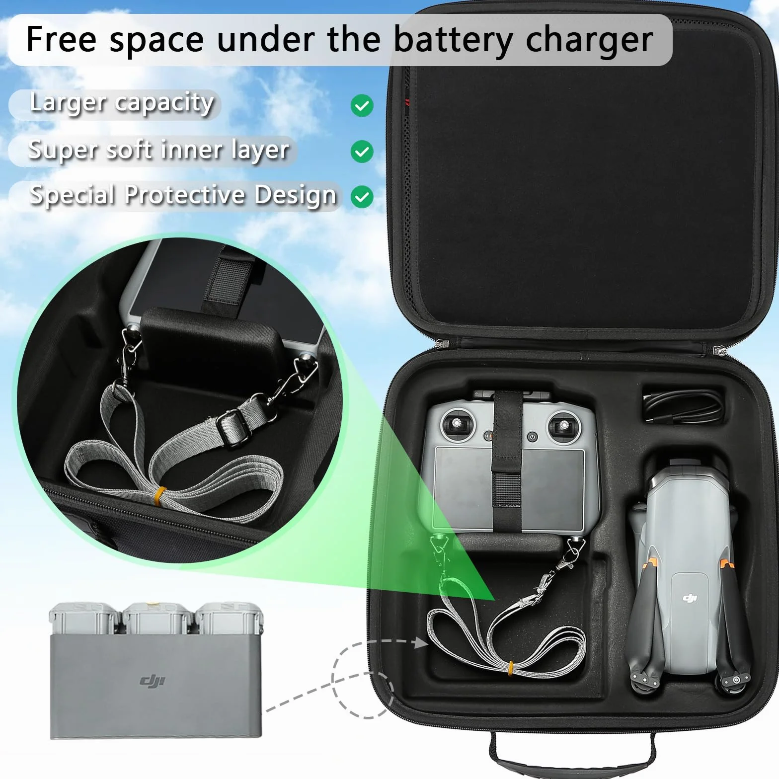 RAIACE Hard Travel Carrying Case kompatybilne z DJI Air3, DJI RC 2/ DJI RC-N2 i ich akcesoriami. (tylko walizka), czarny