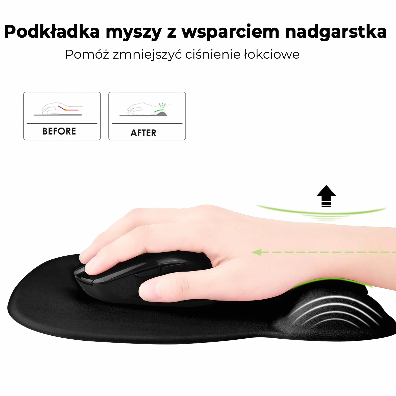 EooCoo Podkladka Pod Mysz na Nadgarstek, Podkładka Pod Myszkę z Poduszką, Ergonomiczna Mouse Pad, Ultracienka i Odporna na Ścieranie, Akcesoria Biurowe i Podróżne na Biurko do PC i Laptopa, Czarna