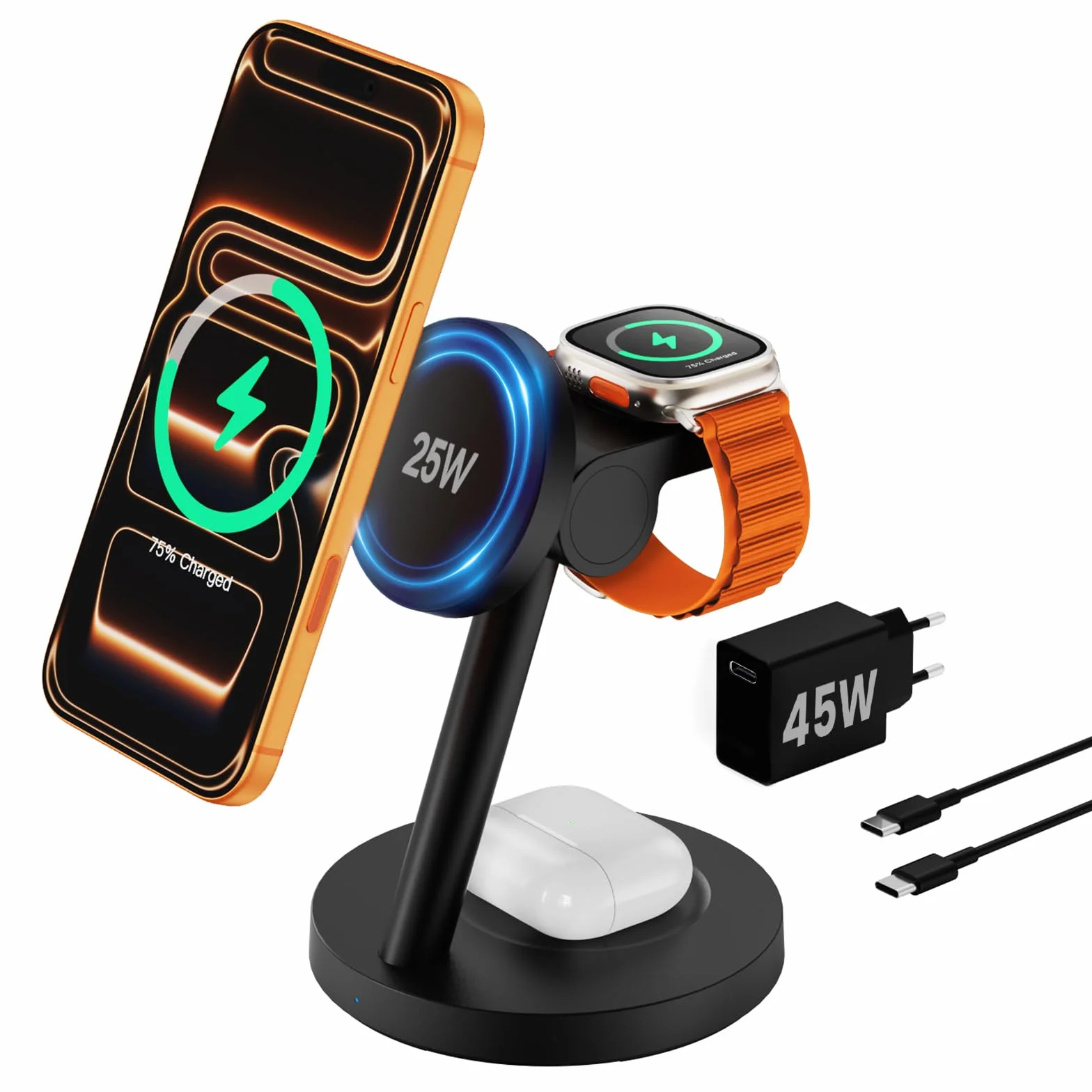 JoyGeek 4 w 1 Qi2.2 25 W magnetyczna bezprzewodowa stacja ładująca do Samsunga Galaxy S26 S25 Z Fold Buds, w zestawie zasilacz 45 W PD do sypialni i biura