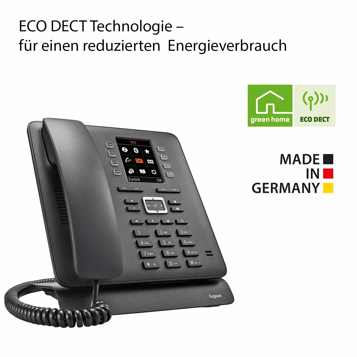 Gigaset T480HX – telefon biurkowy do bezprzewodowego podłączenia do podstawy DECT lub routera – duży kolorowy wyświetlacz – wymiana danych przez Bluetooth i micro USB – duża książka telefoniczna,
